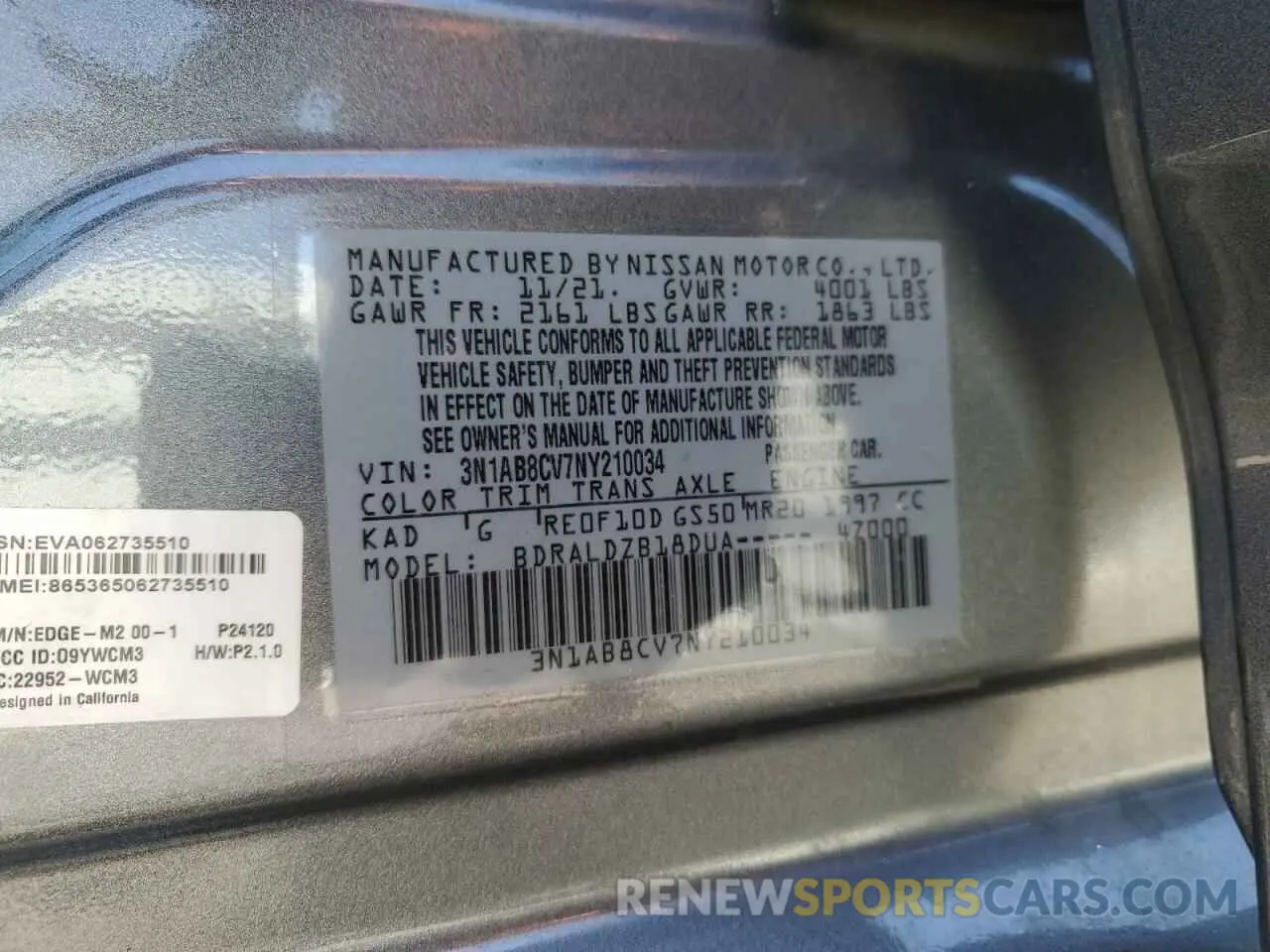 14 Photograph of a damaged car 3N1AB8CV7NY210034 NISSAN SENTRA 2022