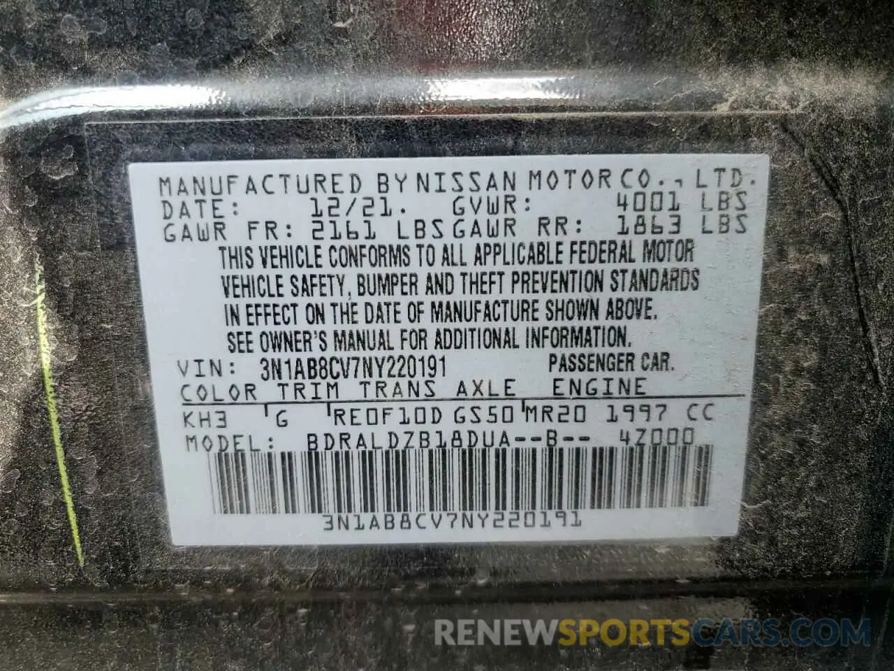 13 Photograph of a damaged car 3N1AB8CV7NY220191 NISSAN SENTRA 2022
