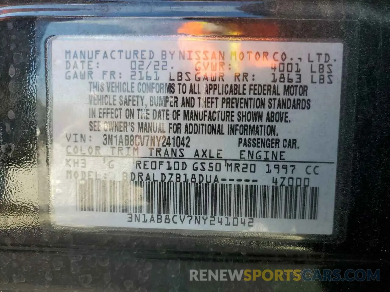 13 Photograph of a damaged car 3N1AB8CV7NY241042 NISSAN SENTRA 2022