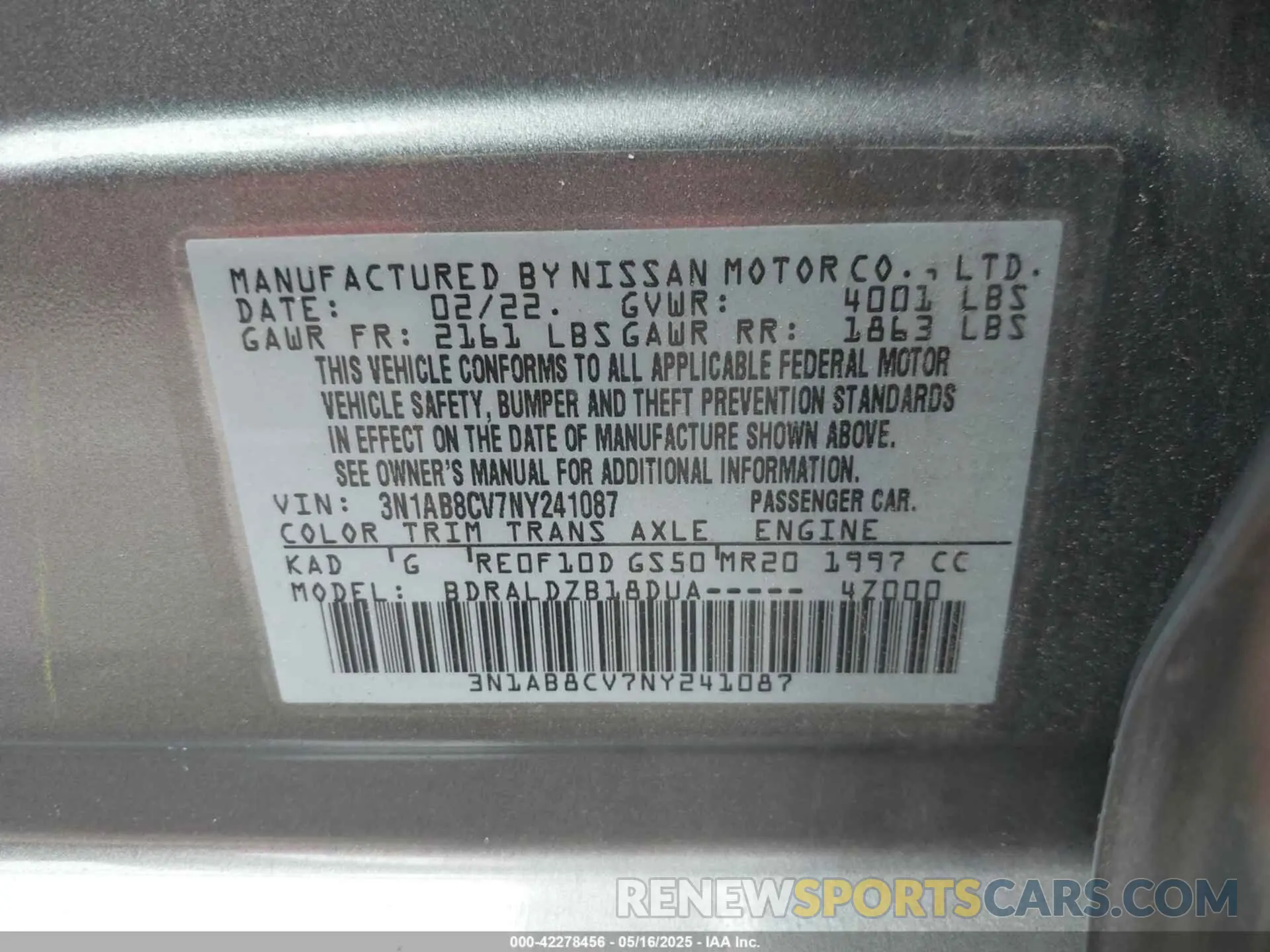 9 Photograph of a damaged car 3N1AB8CV7NY241087 NISSAN SENTRA 2022