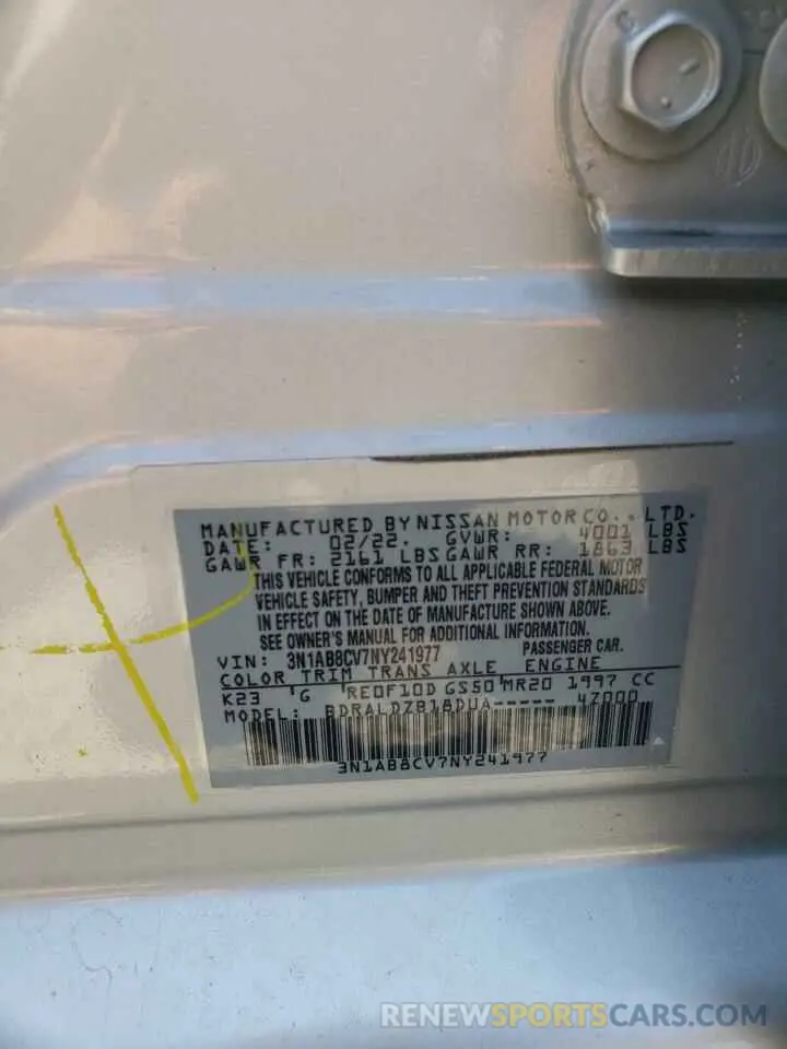 12 Photograph of a damaged car 3N1AB8CV7NY241977 NISSAN SENTRA 2022