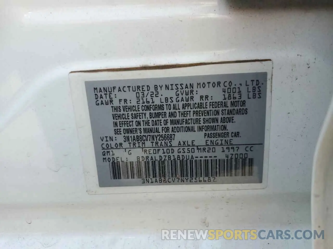 12 Photograph of a damaged car 3N1AB8CV7NY256687 NISSAN SENTRA 2022