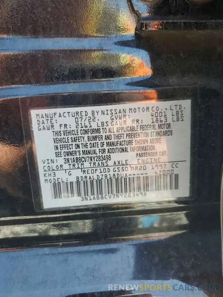 12 Photograph of a damaged car 3N1AB8CV7NY283498 NISSAN SENTRA 2022
