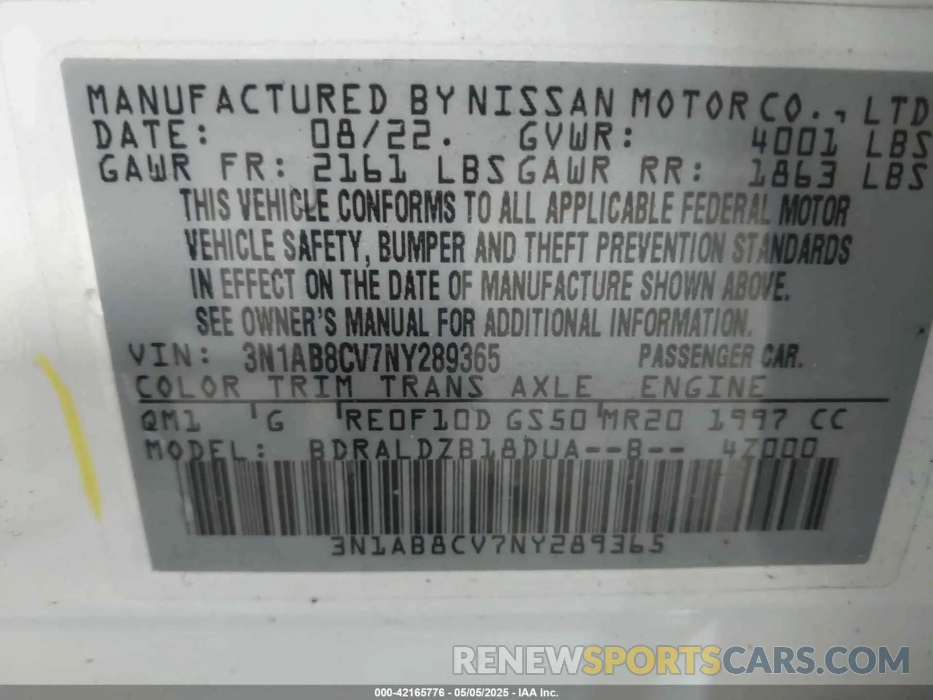 9 Photograph of a damaged car 3N1AB8CV7NY289365 NISSAN SENTRA 2022