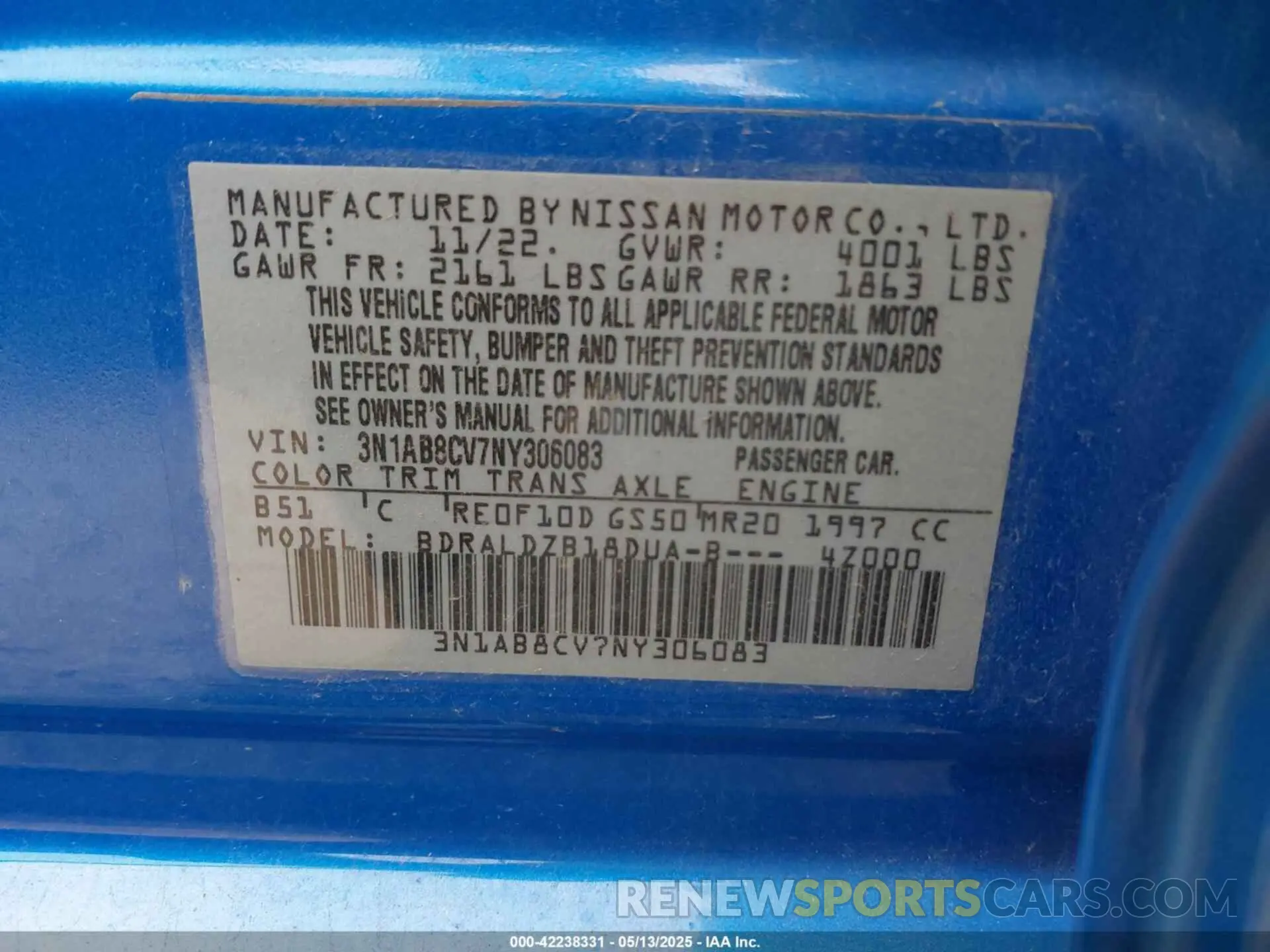 9 Photograph of a damaged car 3N1AB8CV7NY306083 NISSAN SENTRA 2022