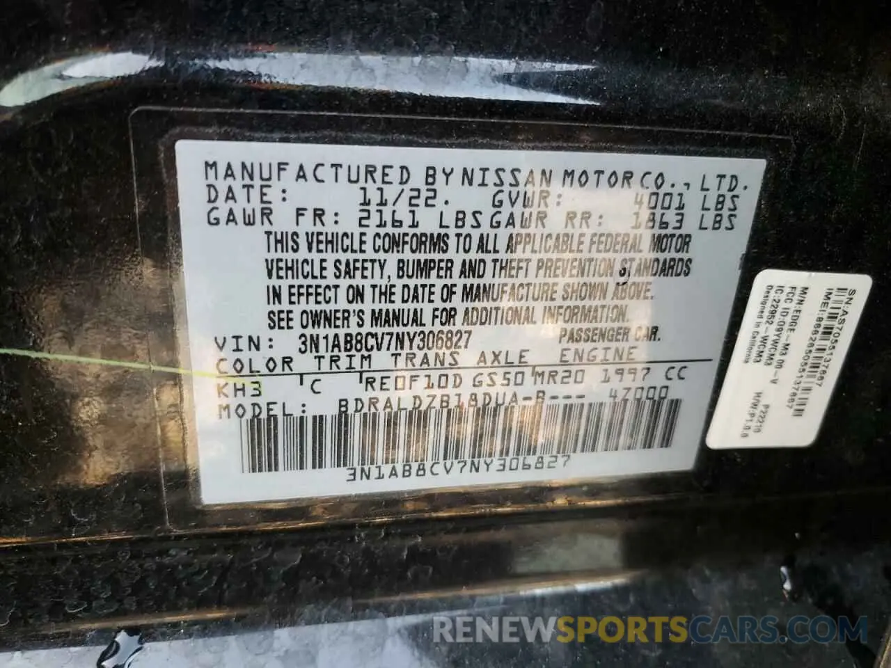 14 Photograph of a damaged car 3N1AB8CV7NY306827 NISSAN SENTRA 2022