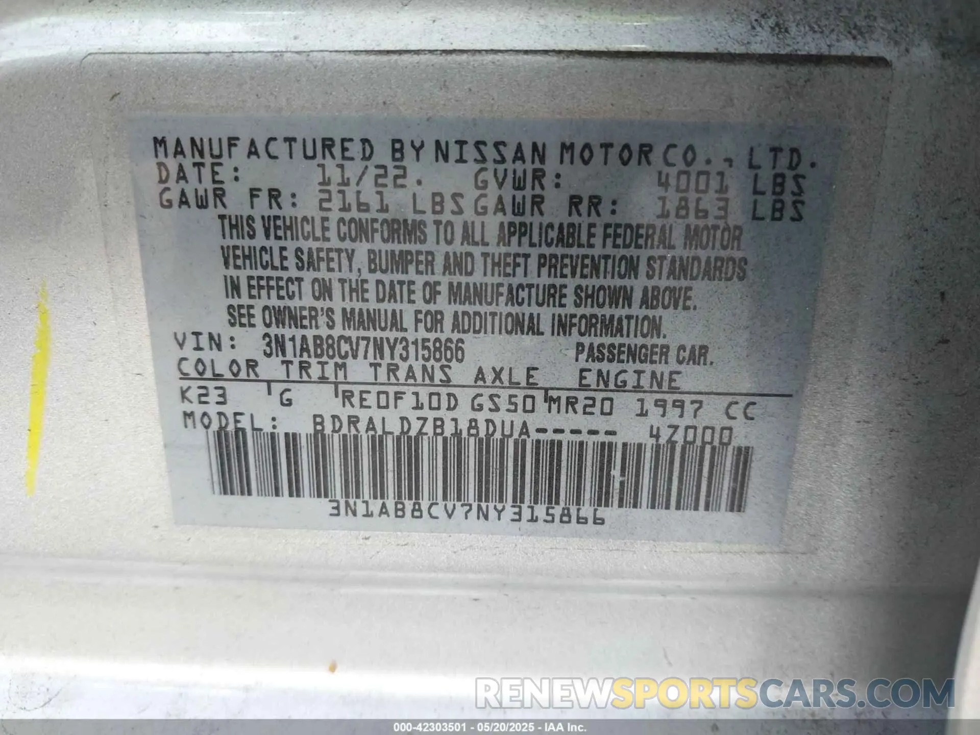 9 Photograph of a damaged car 3N1AB8CV7NY315866 NISSAN SENTRA 2022