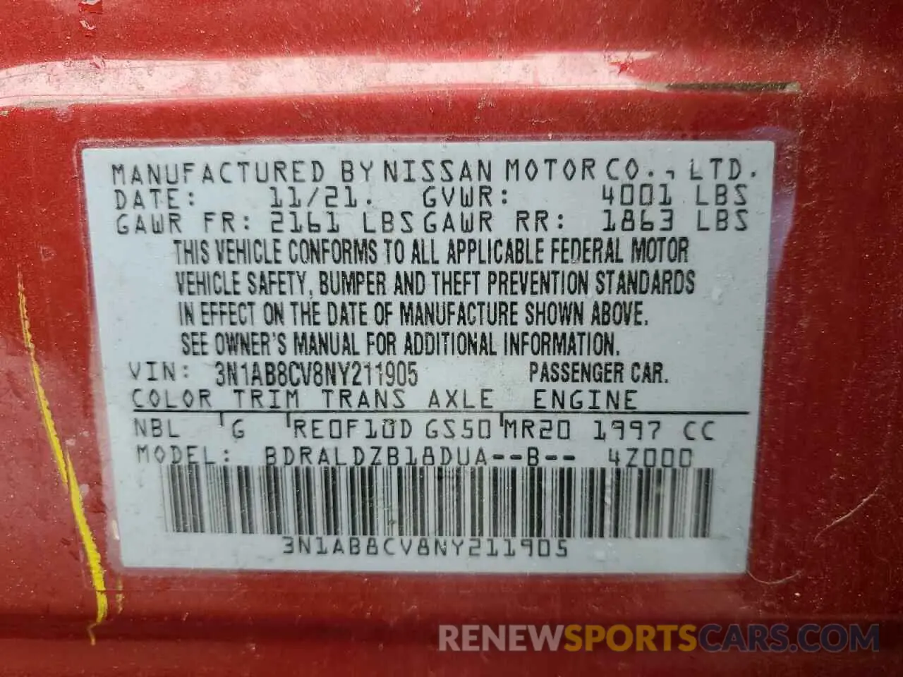 12 Photograph of a damaged car 3N1AB8CV8NY211905 NISSAN SENTRA 2022