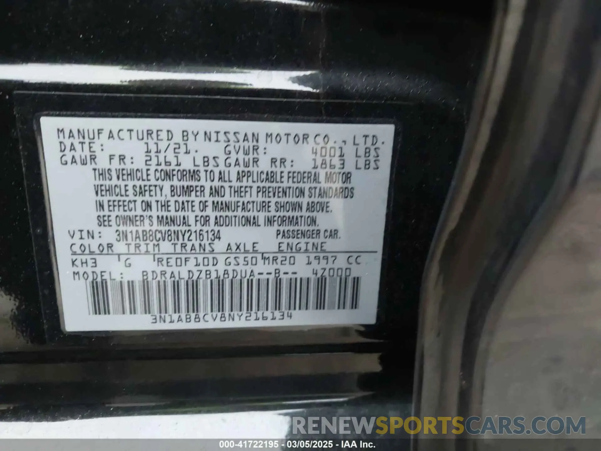 9 Photograph of a damaged car 3N1AB8CV8NY216134 NISSAN SENTRA 2022