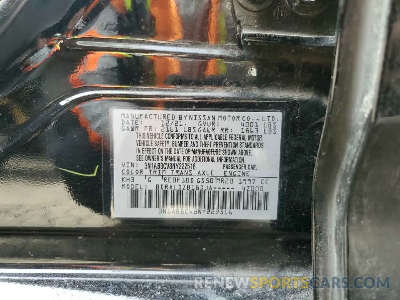 12 Photograph of a damaged car 3N1AB8CV8NY222516 NISSAN SENTRA 2022