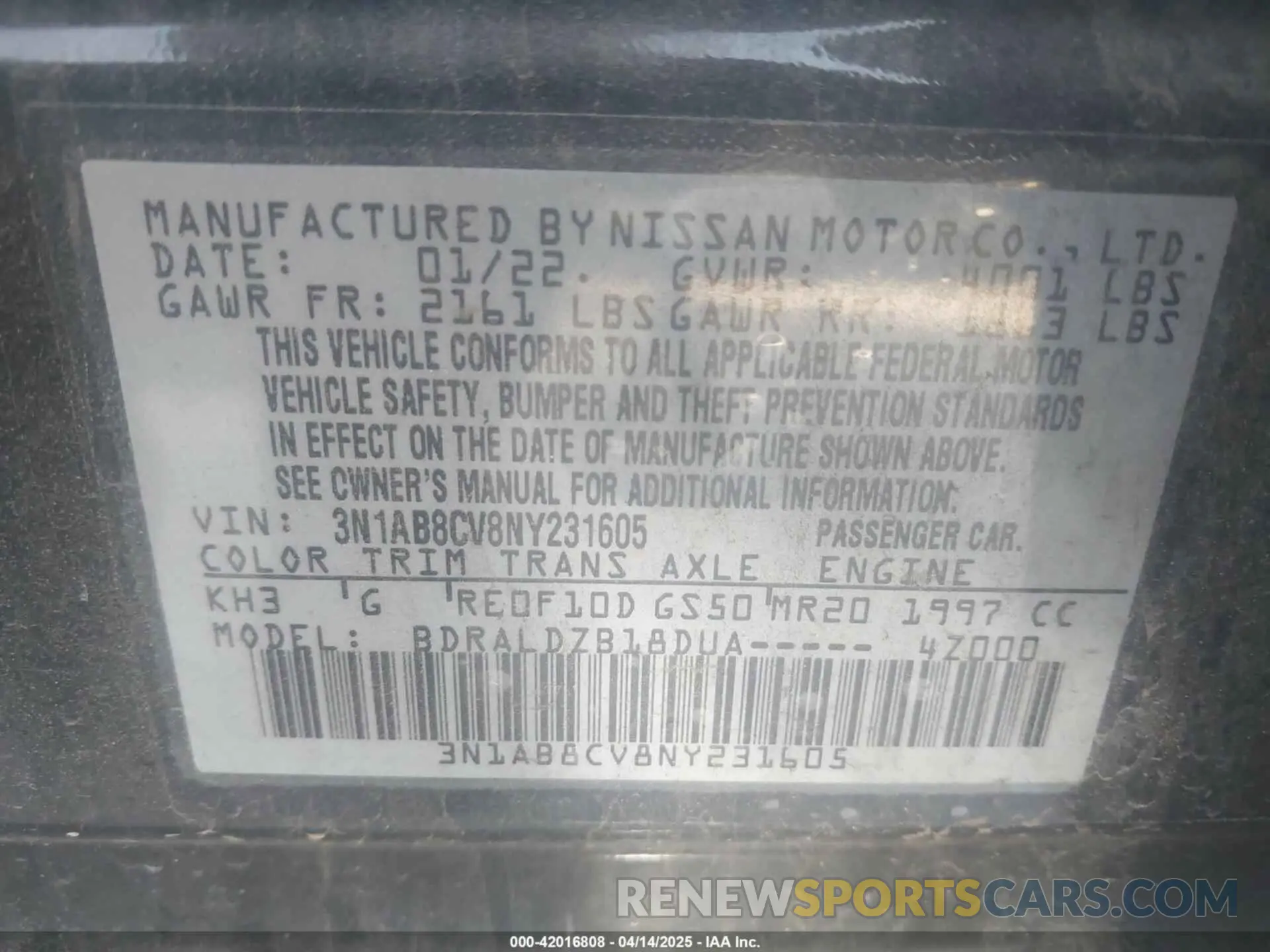 9 Photograph of a damaged car 3N1AB8CV8NY231605 NISSAN SENTRA 2022