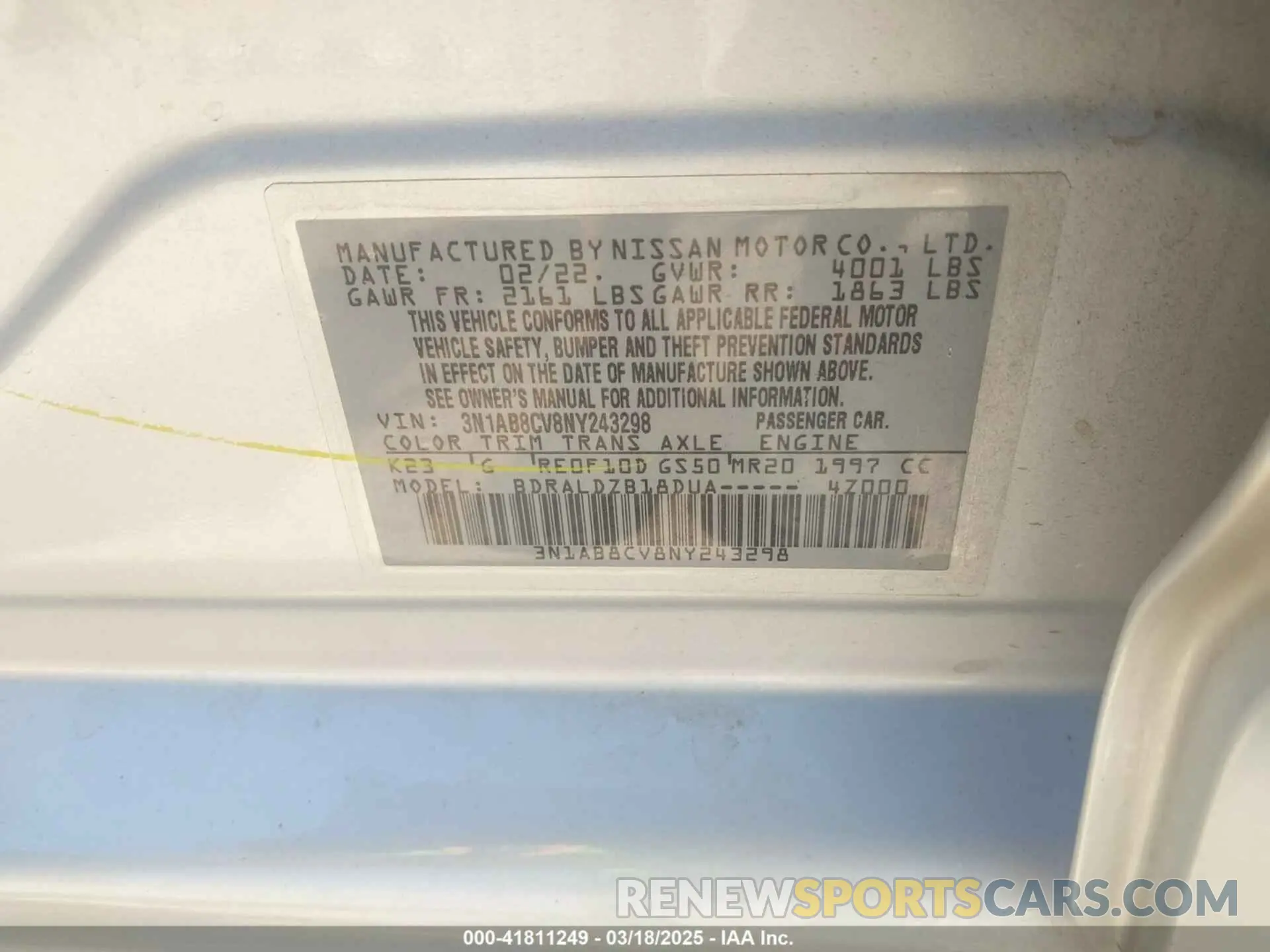 9 Photograph of a damaged car 3N1AB8CV8NY243298 NISSAN SENTRA 2022