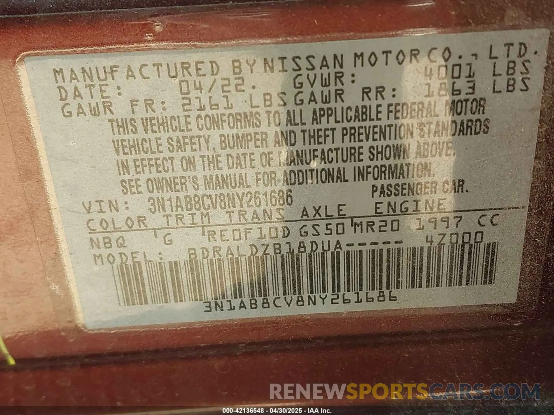 9 Photograph of a damaged car 3N1AB8CV8NY261686 NISSAN SENTRA 2022
