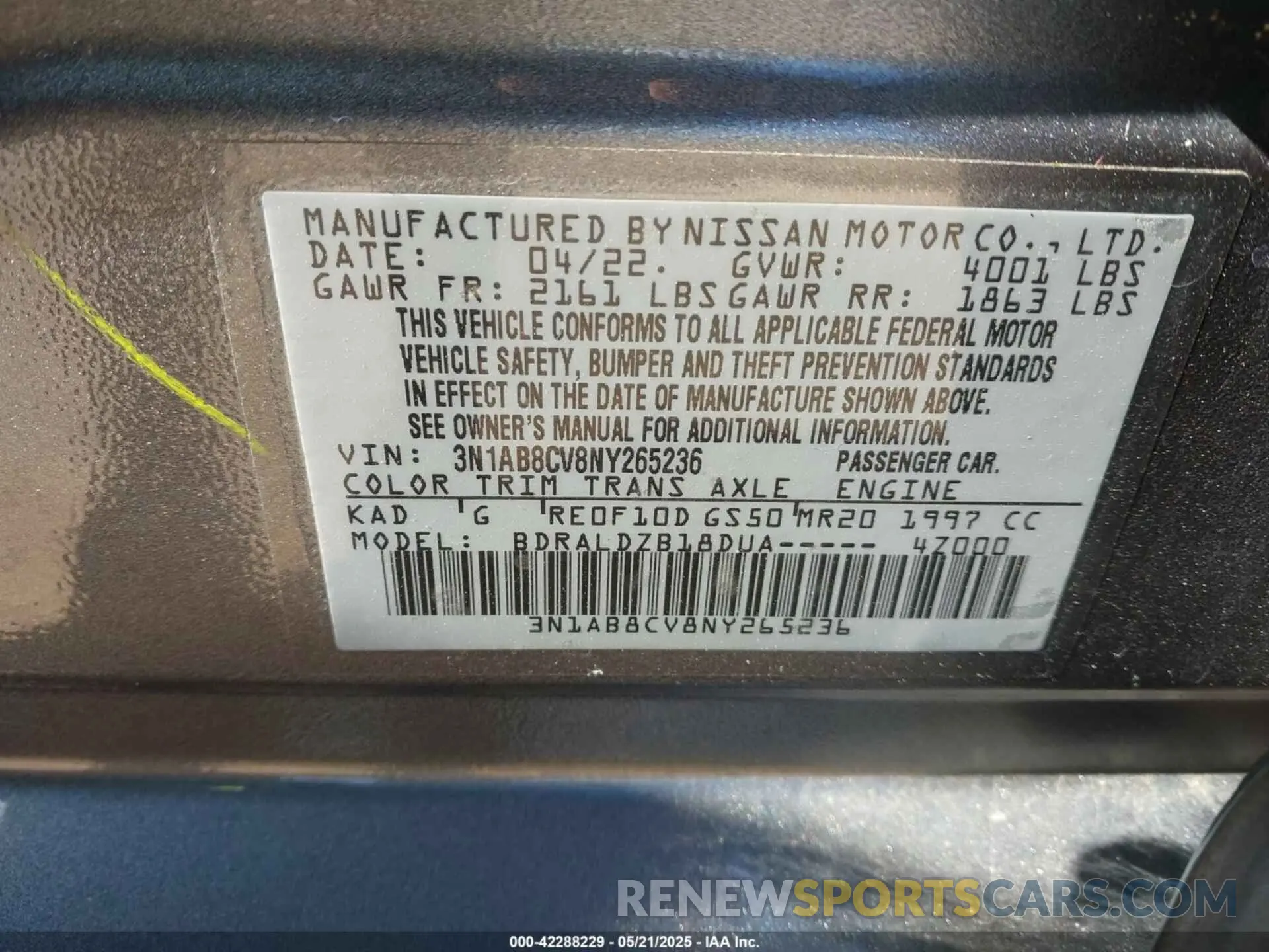 9 Photograph of a damaged car 3N1AB8CV8NY265236 NISSAN SENTRA 2022