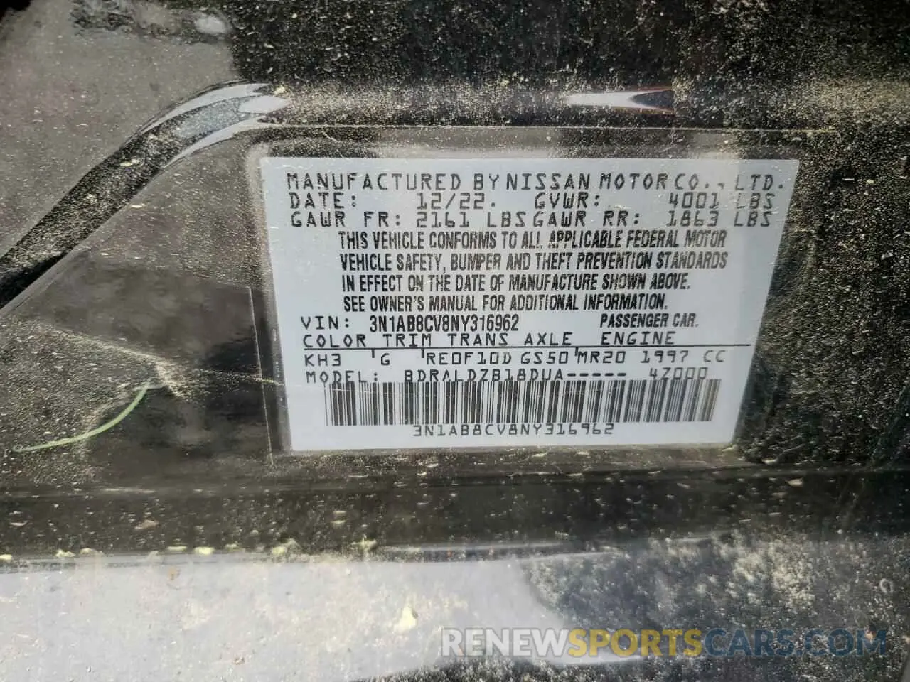 12 Photograph of a damaged car 3N1AB8CV8NY316962 NISSAN SENTRA 2022