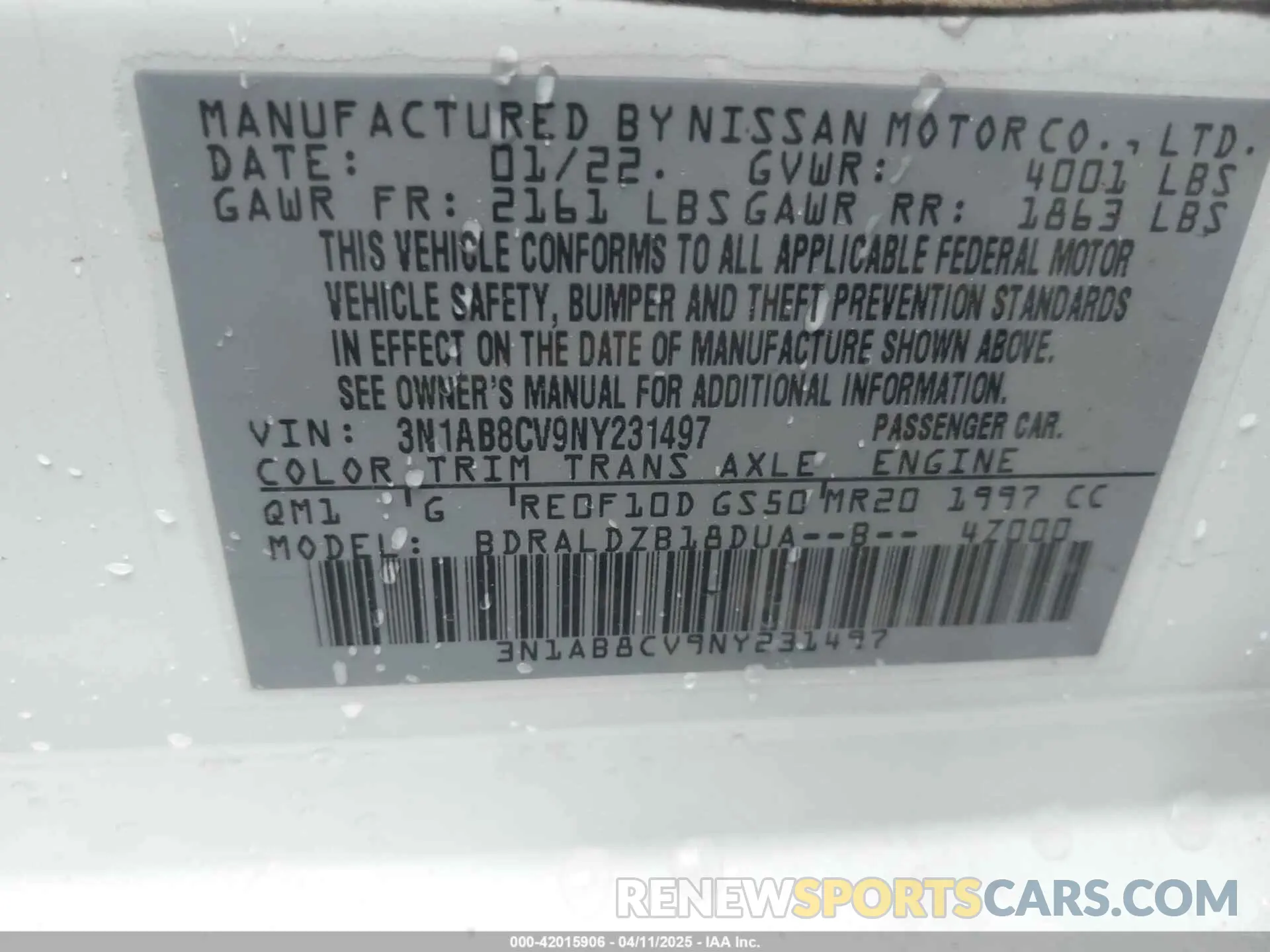 9 Photograph of a damaged car 3N1AB8CV9NY231497 NISSAN SENTRA 2022