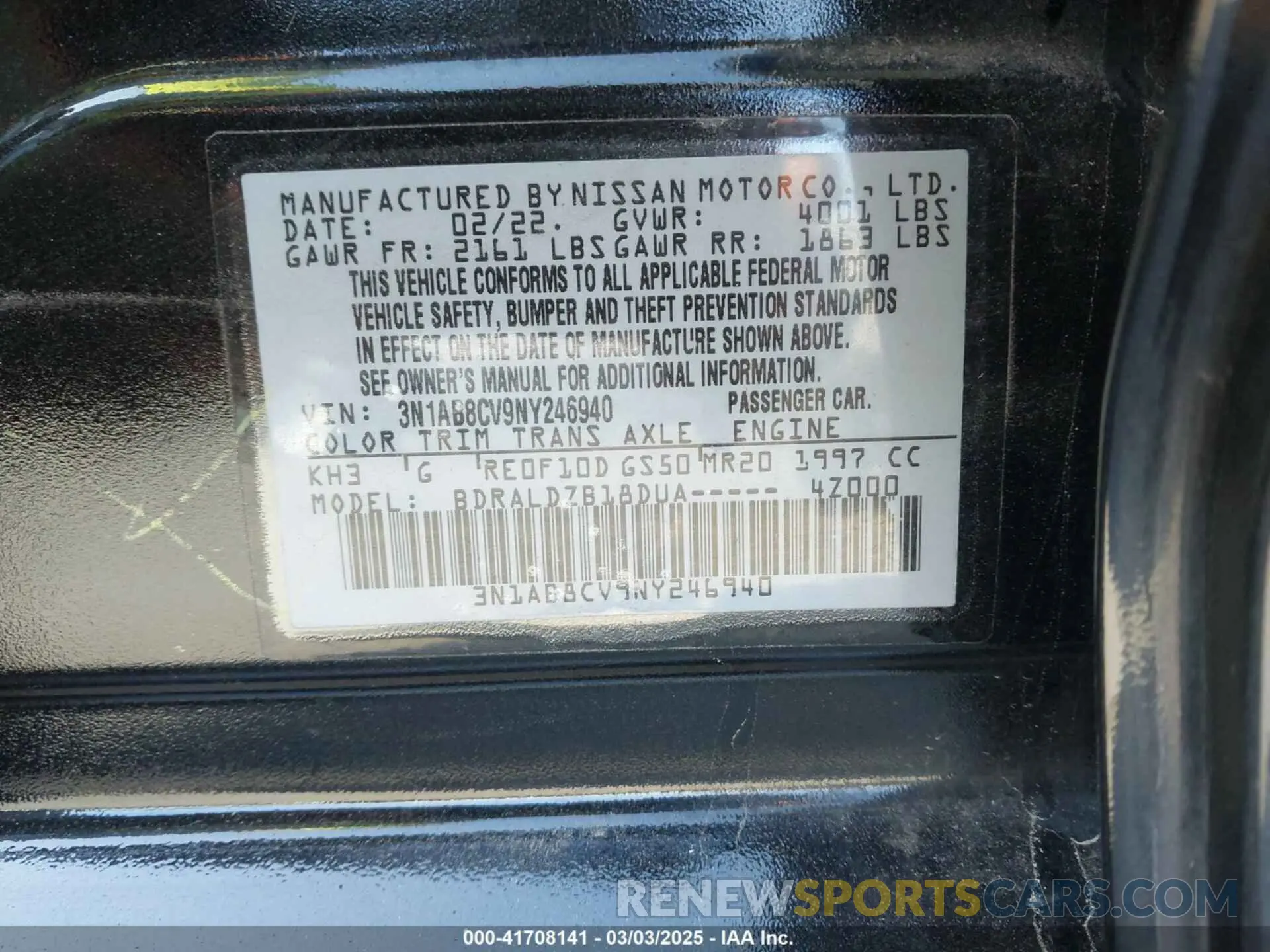 9 Photograph of a damaged car 3N1AB8CV9NY246940 NISSAN SENTRA 2022