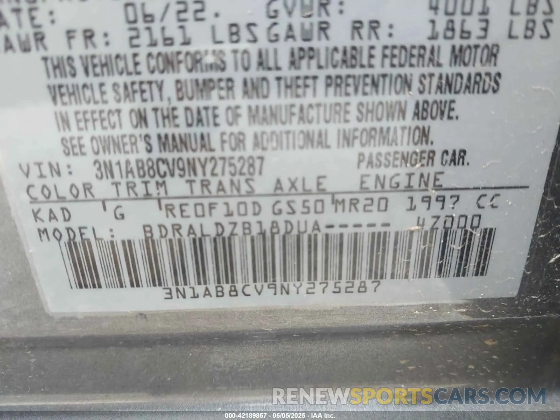 9 Photograph of a damaged car 3N1AB8CV9NY275287 NISSAN SENTRA 2022