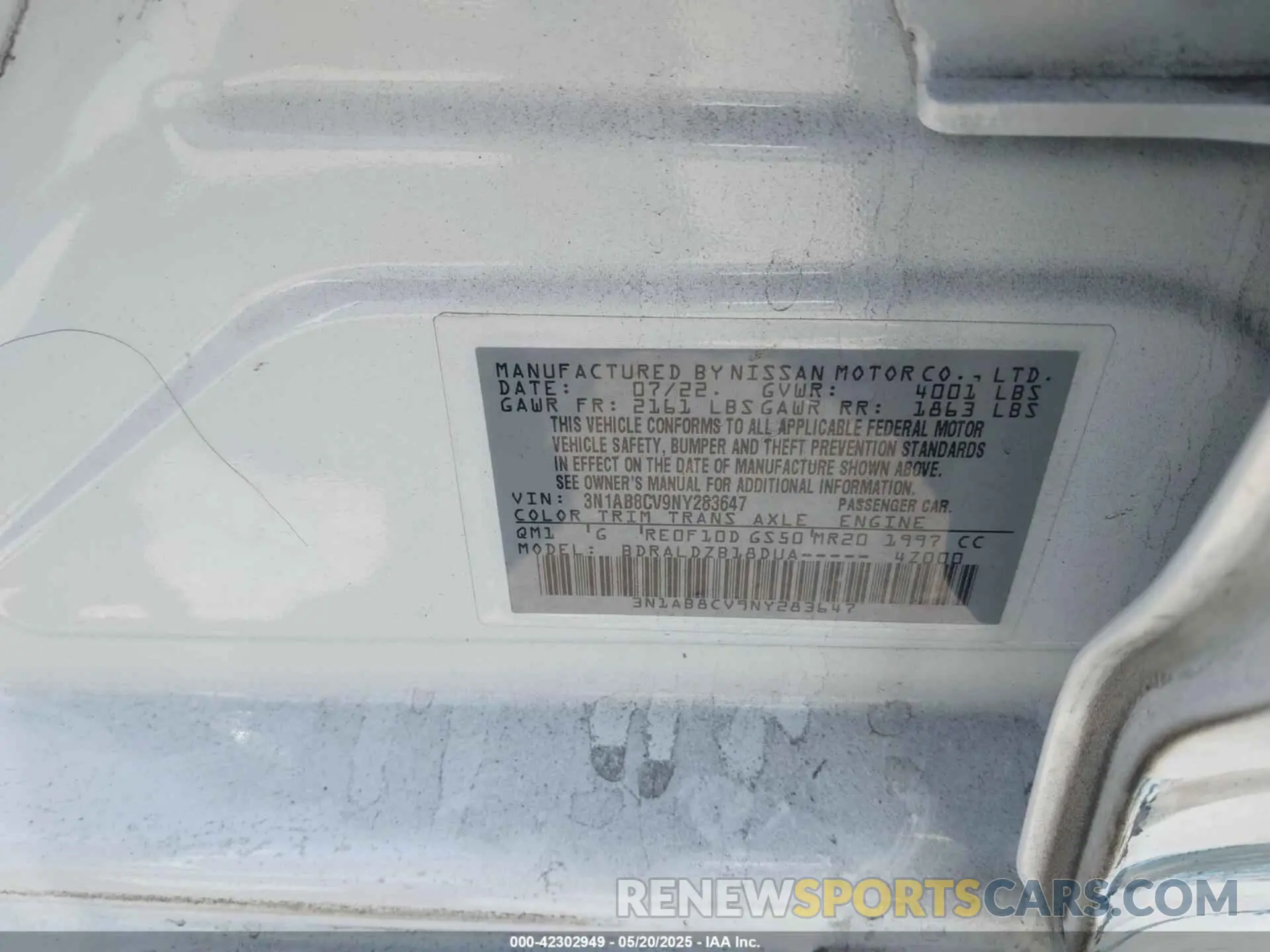 9 Photograph of a damaged car 3N1AB8CV9NY283647 NISSAN SENTRA 2022