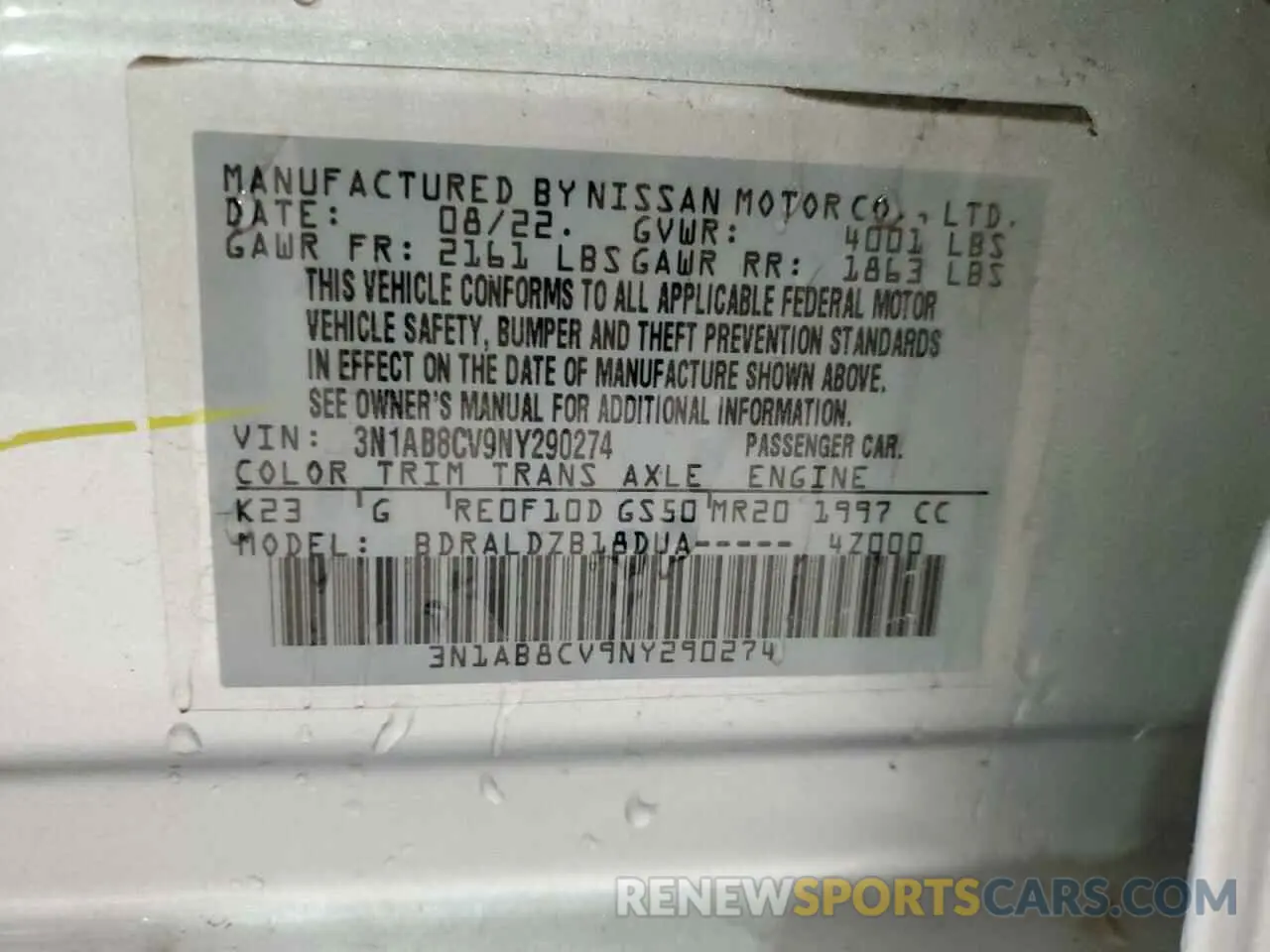 12 Photograph of a damaged car 3N1AB8CV9NY290274 NISSAN SENTRA 2022