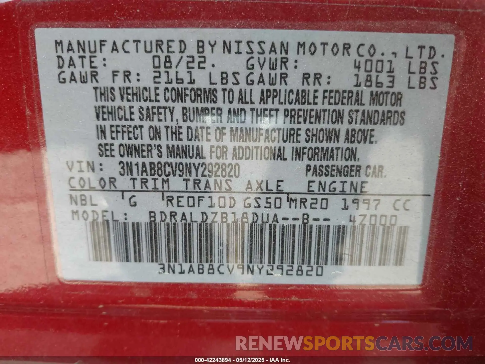 9 Photograph of a damaged car 3N1AB8CV9NY292820 NISSAN SENTRA 2022