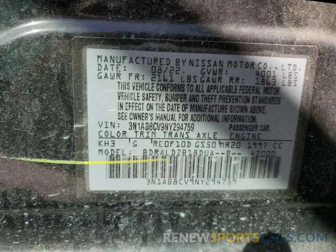 12 Photograph of a damaged car 3N1AB8CV9NY294759 NISSAN SENTRA 2022