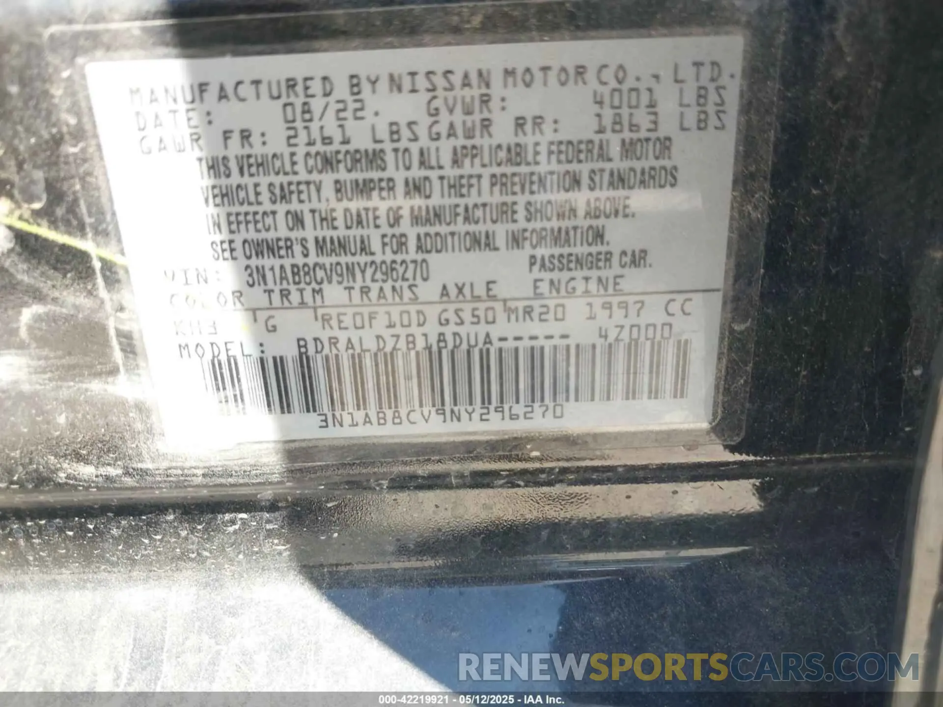 9 Photograph of a damaged car 3N1AB8CV9NY296270 NISSAN SENTRA 2022