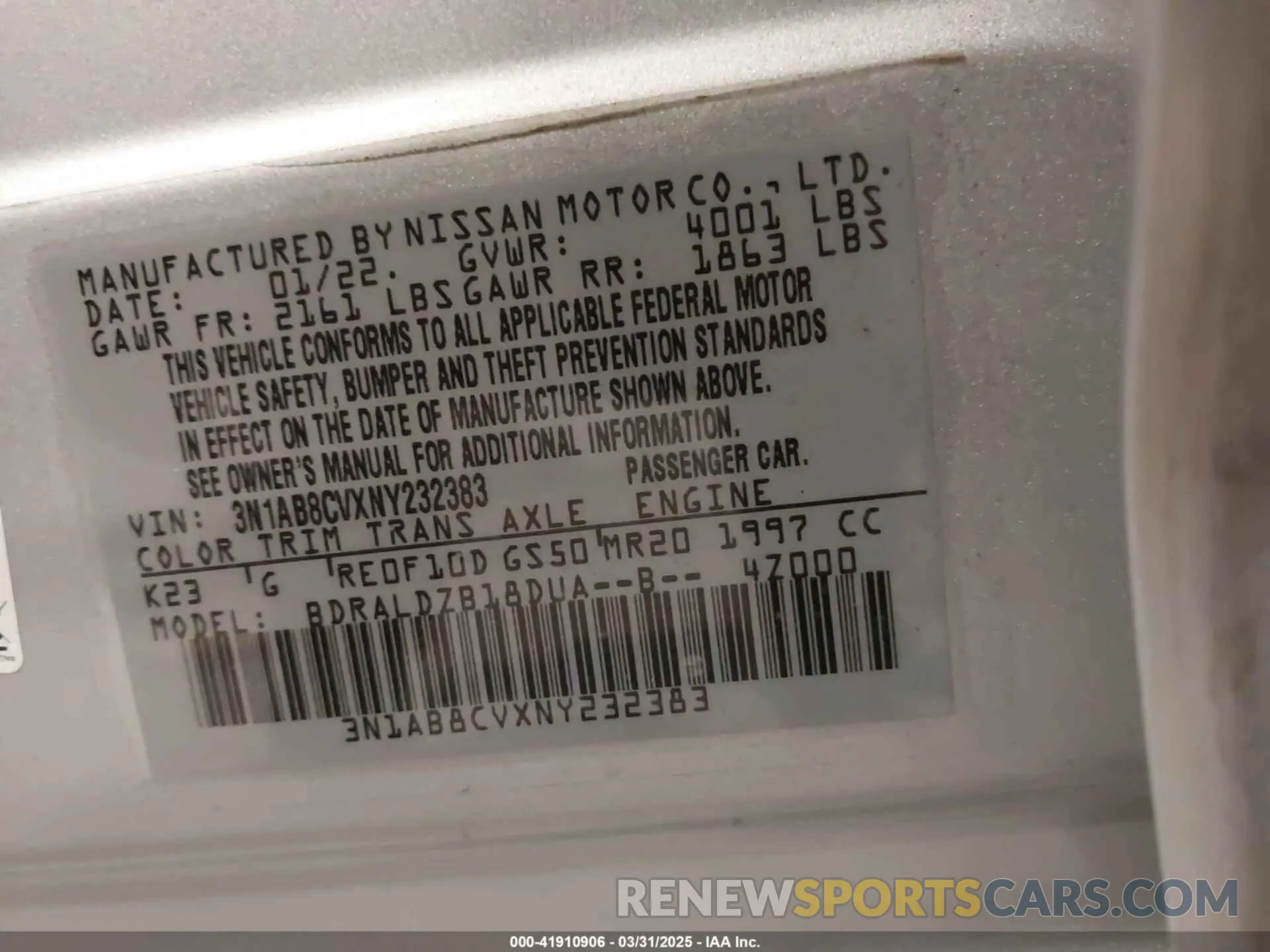 9 Photograph of a damaged car 3N1AB8CVXNY232383 NISSAN SENTRA 2022