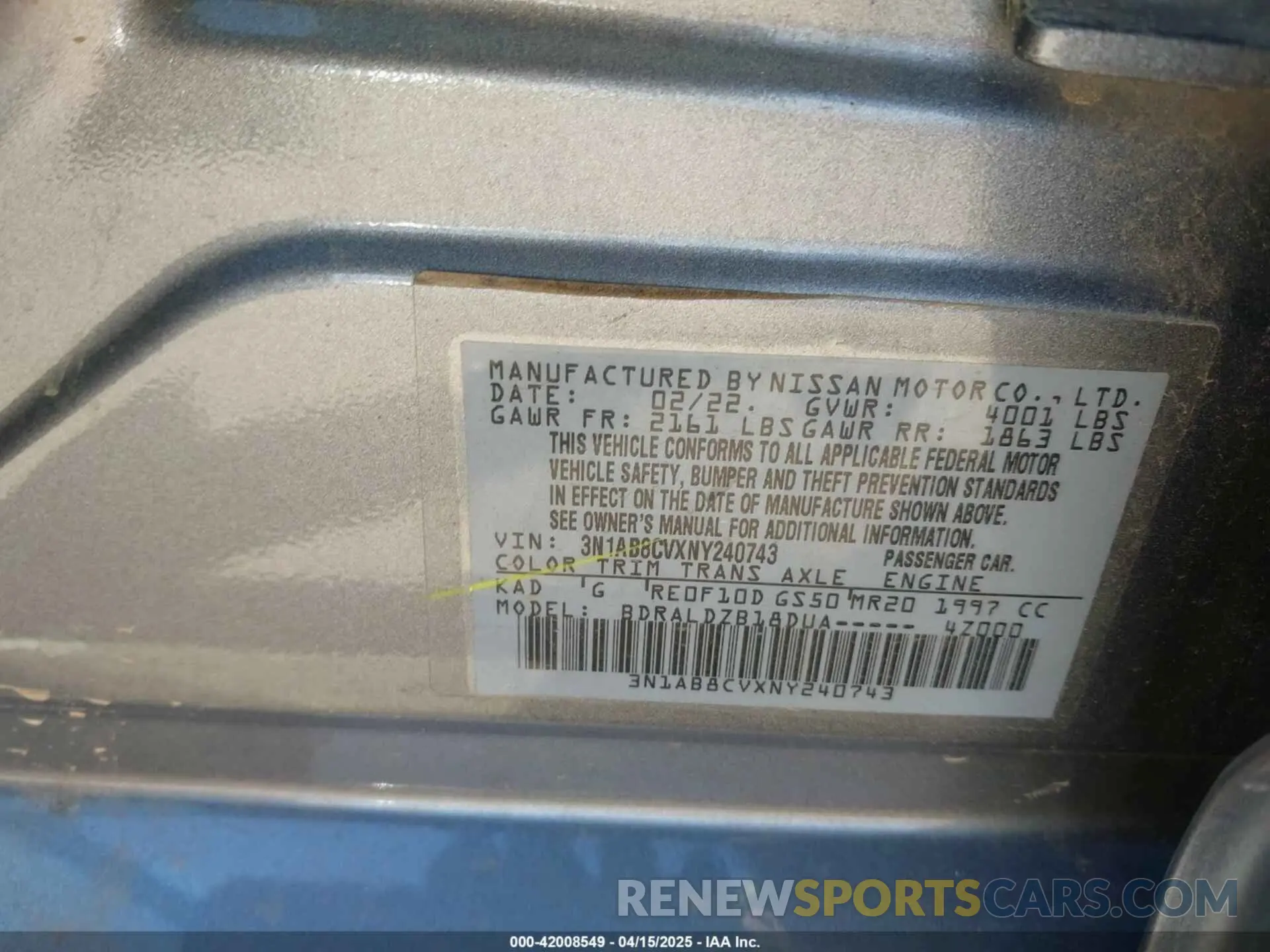 9 Photograph of a damaged car 3N1AB8CVXNY240743 NISSAN SENTRA 2022