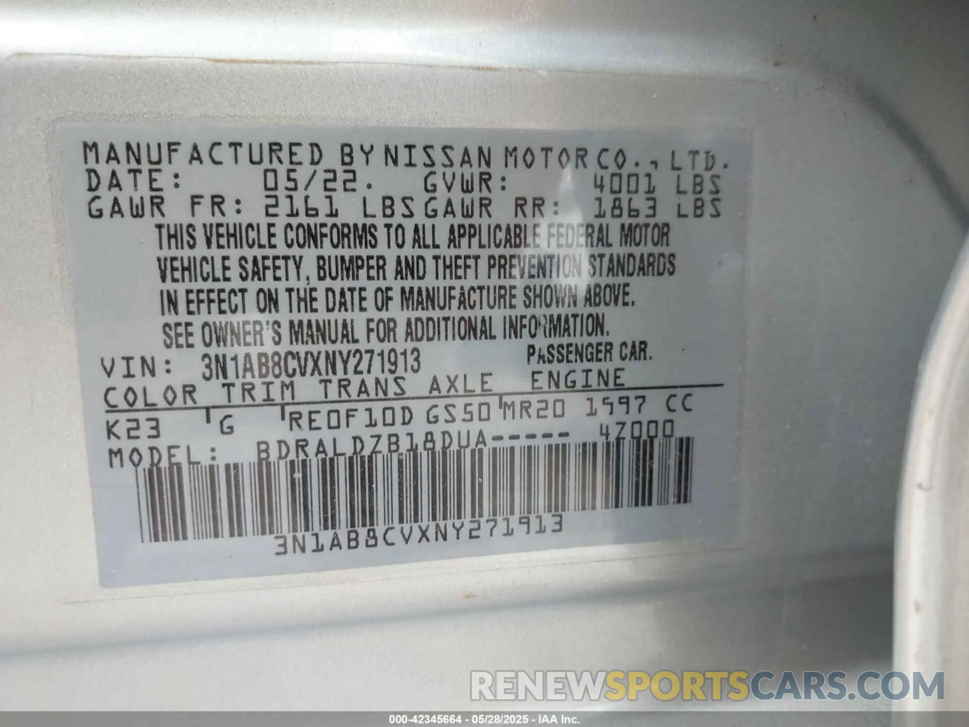 9 Photograph of a damaged car 3N1AB8CVXNY271913 NISSAN SENTRA 2022