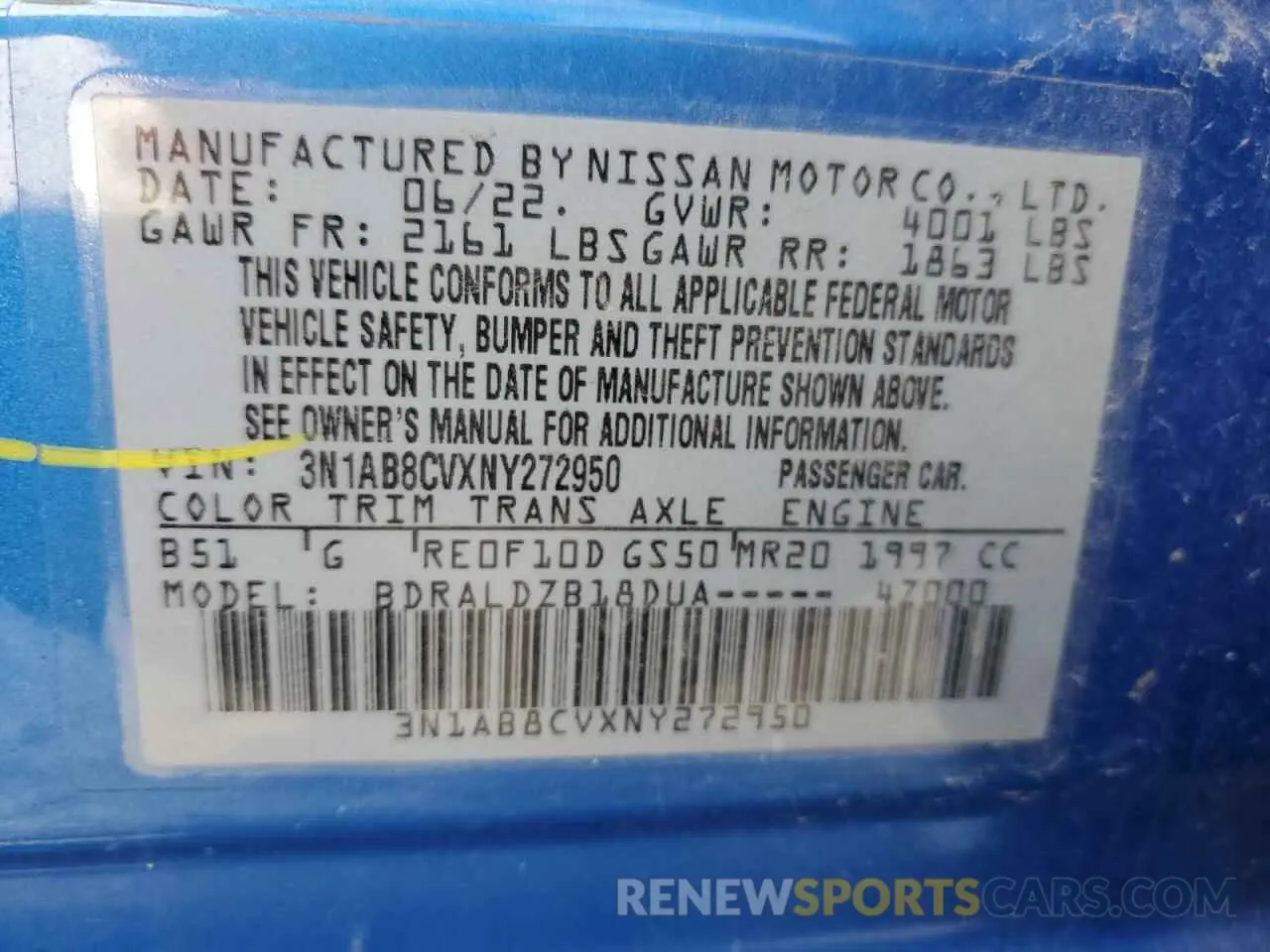 13 Photograph of a damaged car 3N1AB8CVXNY272950 NISSAN SENTRA 2022