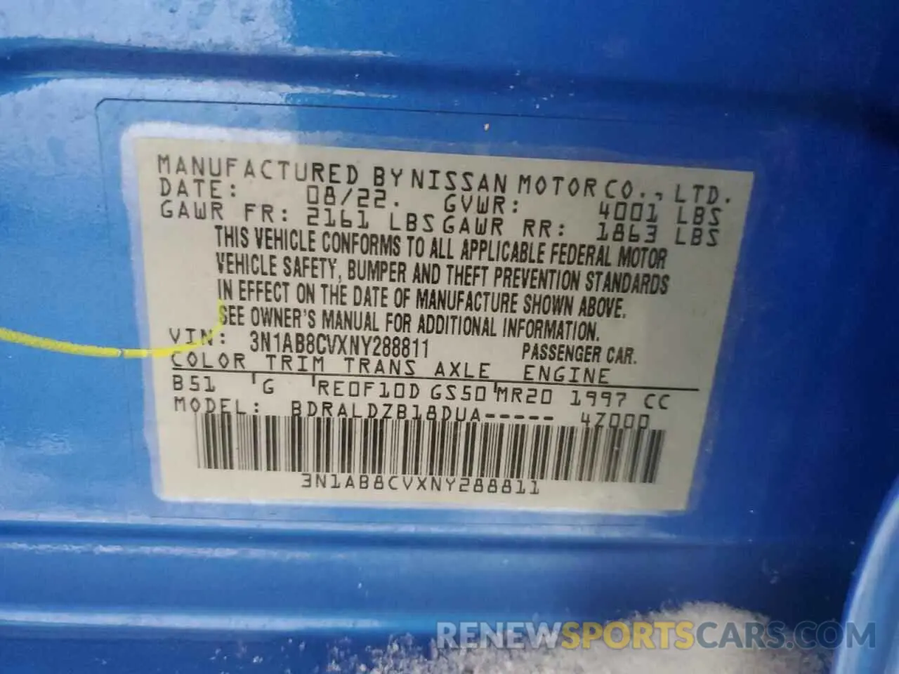 12 Photograph of a damaged car 3N1AB8CVXNY288811 NISSAN SENTRA 2022