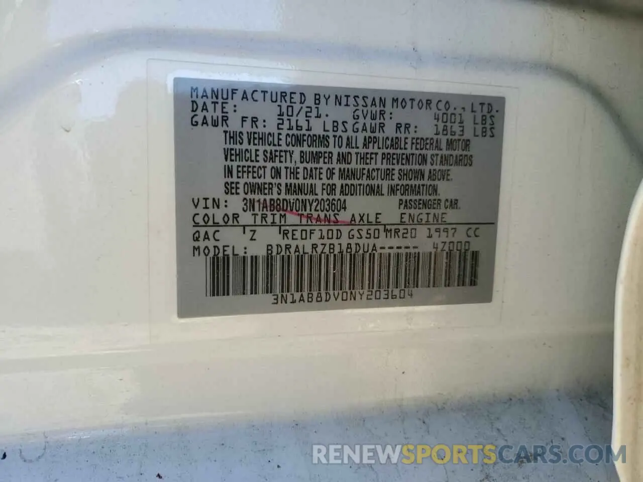 13 Photograph of a damaged car 3N1AB8DV0NY203604 NISSAN SENTRA 2022