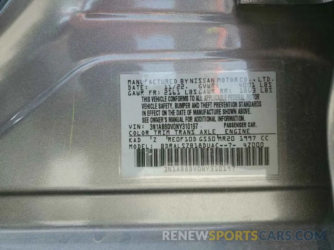 14 Photograph of a damaged car 3N1AB8DV0NY310197 NISSAN SENTRA 2022