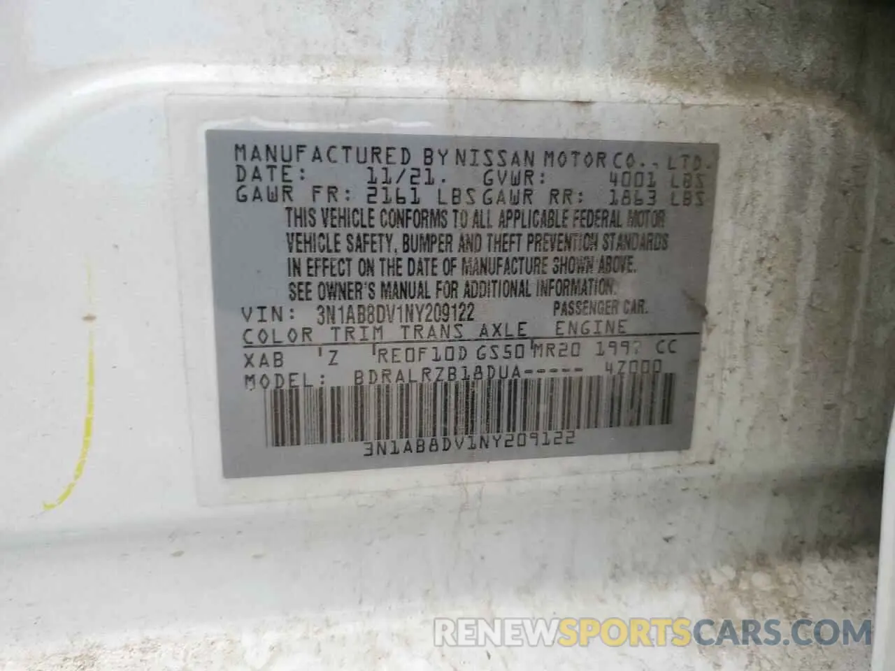 12 Photograph of a damaged car 3N1AB8DV1NY209122 NISSAN SENTRA 2022