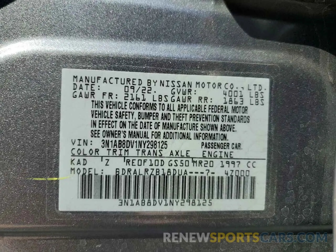 12 Photograph of a damaged car 3N1AB8DV1NY298125 NISSAN SENTRA 2022
