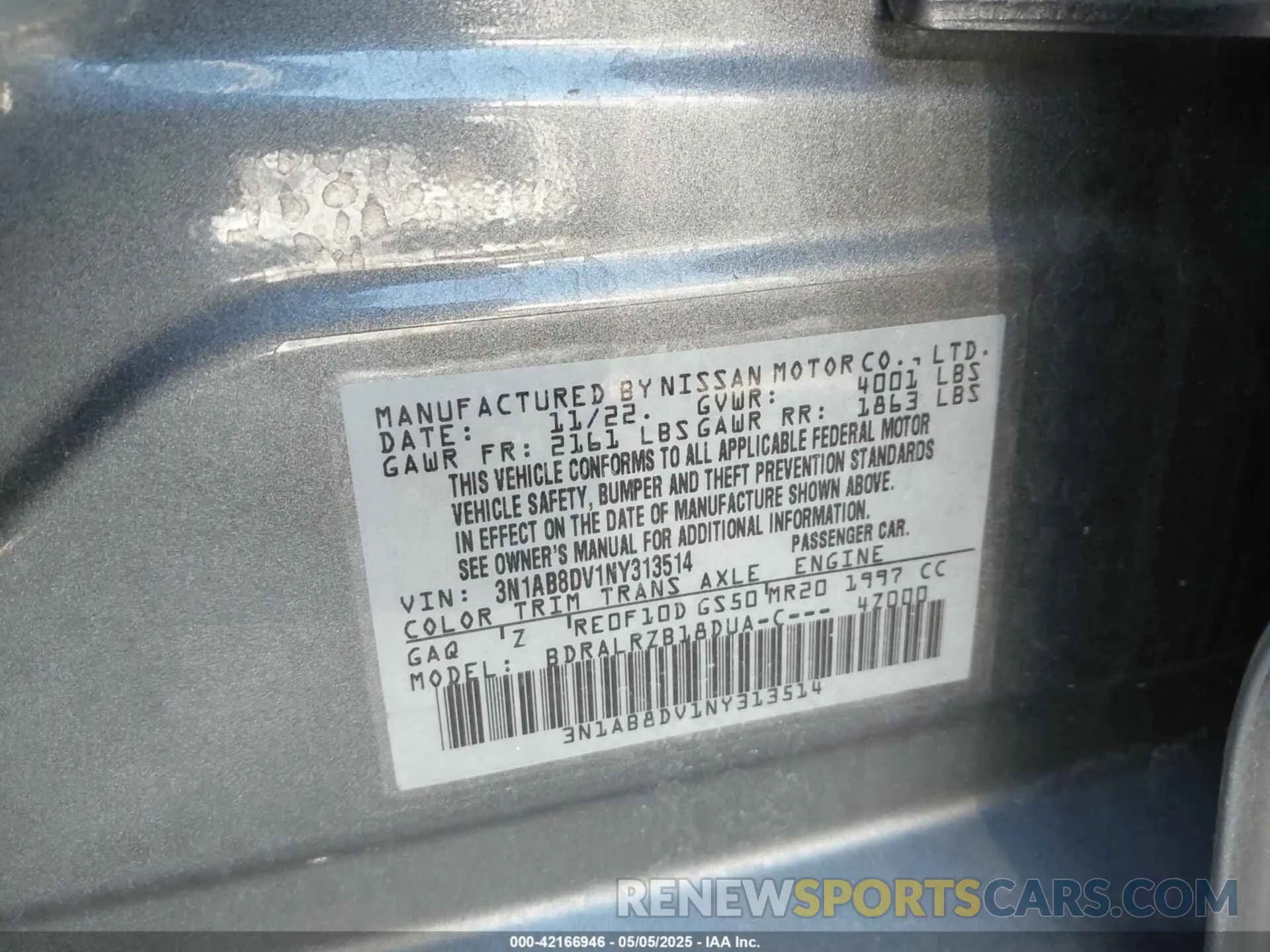 9 Photograph of a damaged car 3N1AB8DV1NY313514 NISSAN SENTRA 2022