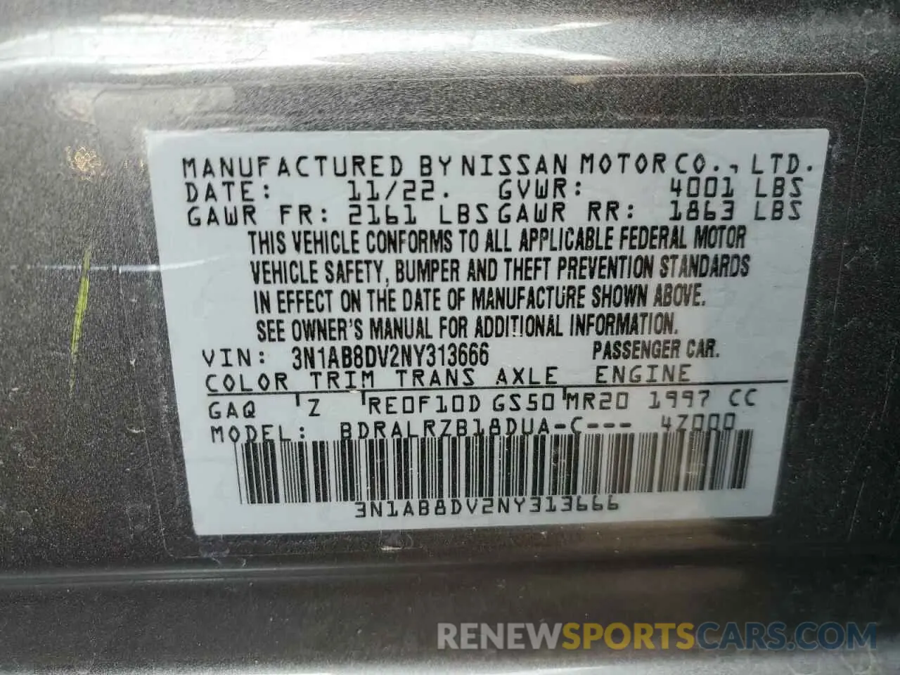 13 Photograph of a damaged car 3N1AB8DV2NY313666 NISSAN SENTRA 2022