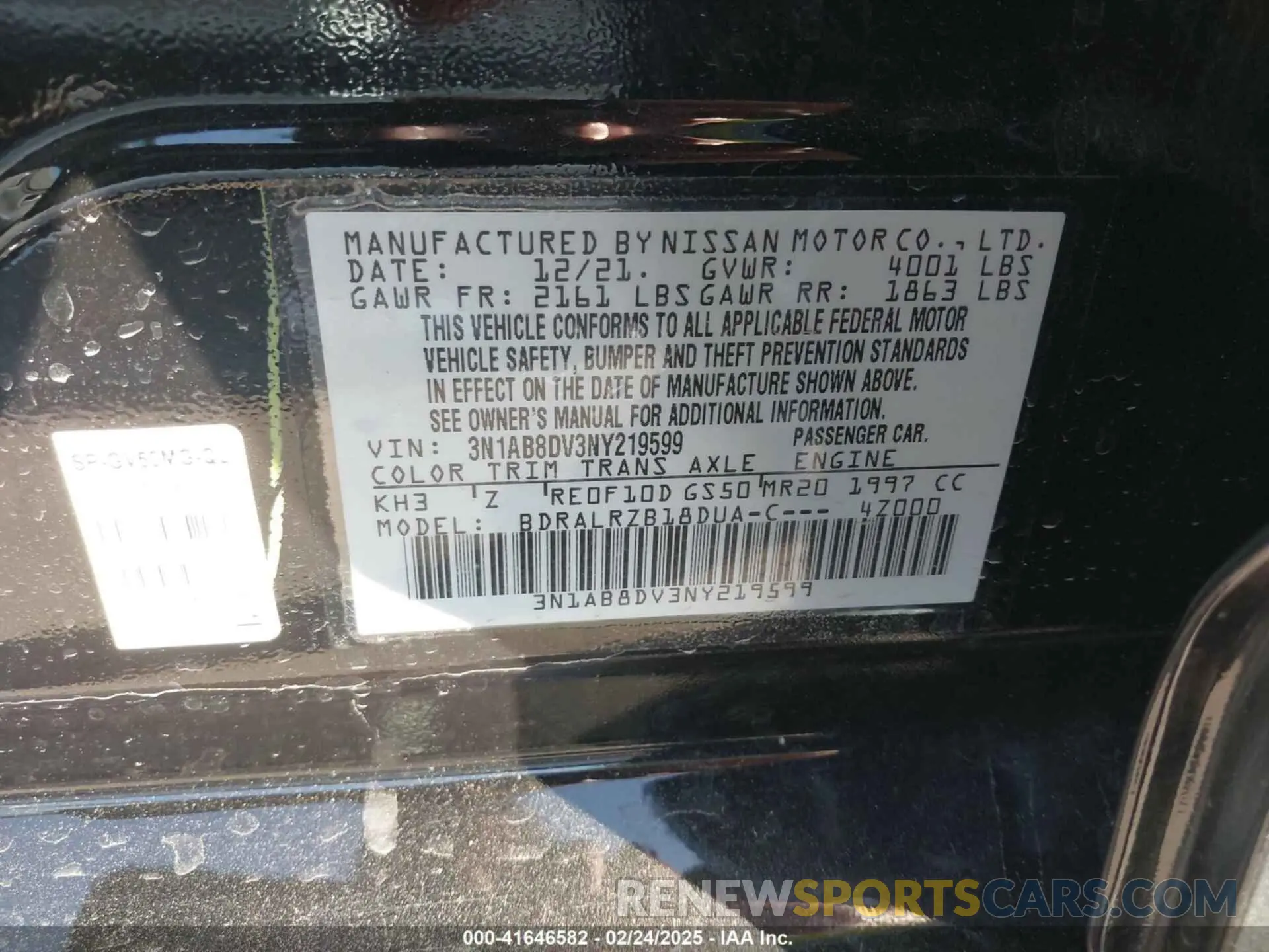 9 Photograph of a damaged car 3N1AB8DV3NY219599 NISSAN SENTRA 2022