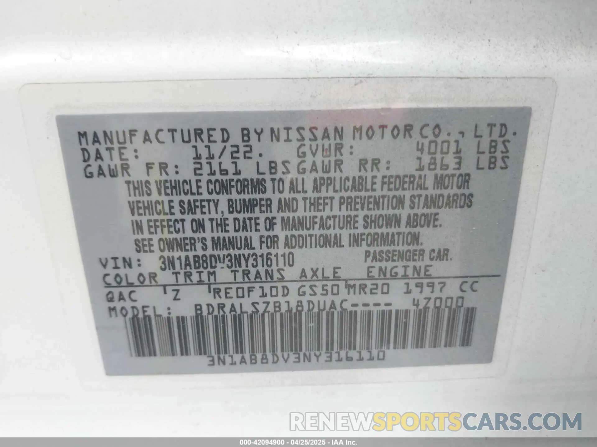 9 Photograph of a damaged car 3N1AB8DV3NY316110 NISSAN SENTRA 2022