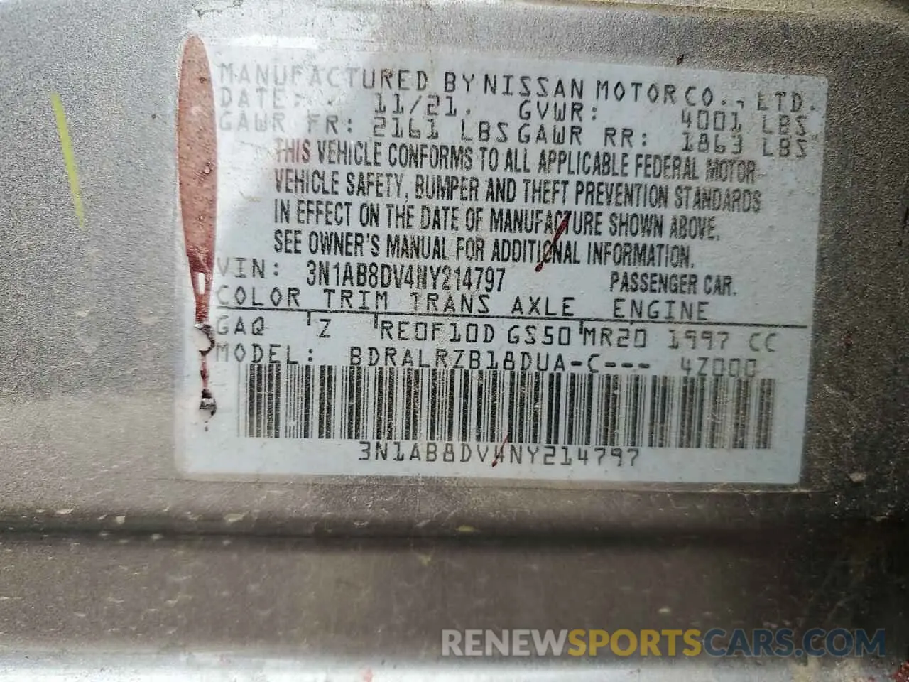 12 Photograph of a damaged car 3N1AB8DV4NY214797 NISSAN SENTRA 2022