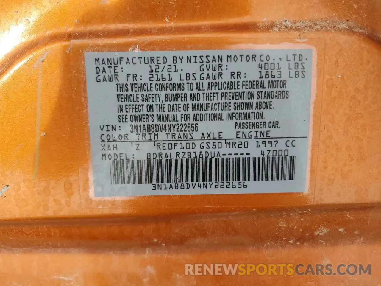 13 Photograph of a damaged car 3N1AB8DV4NY222656 NISSAN SENTRA 2022