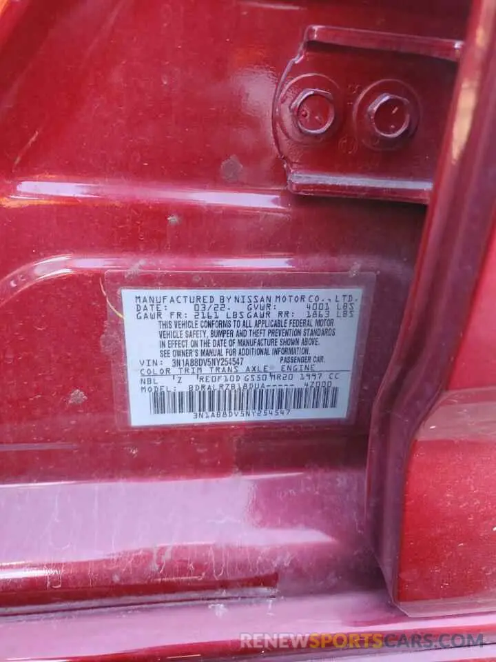 12 Photograph of a damaged car 3N1AB8DV5NY254547 NISSAN SENTRA 2022