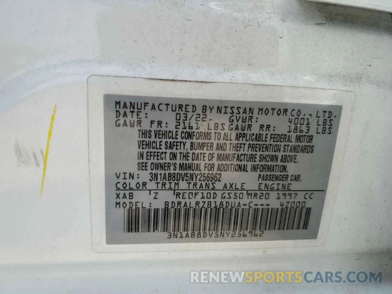 12 Photograph of a damaged car 3N1AB8DV5NY256962 NISSAN SENTRA 2022