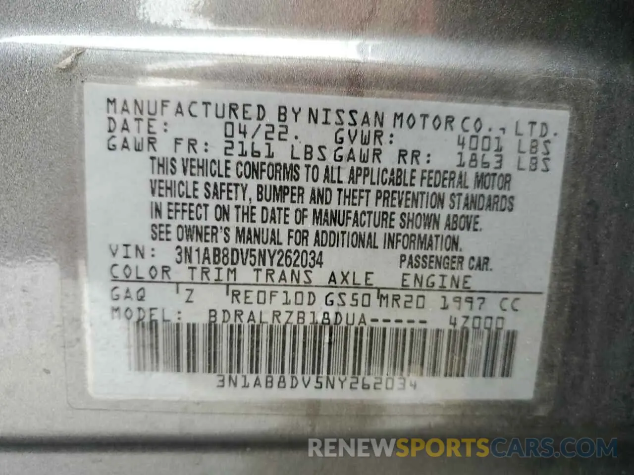 14 Photograph of a damaged car 3N1AB8DV5NY262034 NISSAN SENTRA 2022