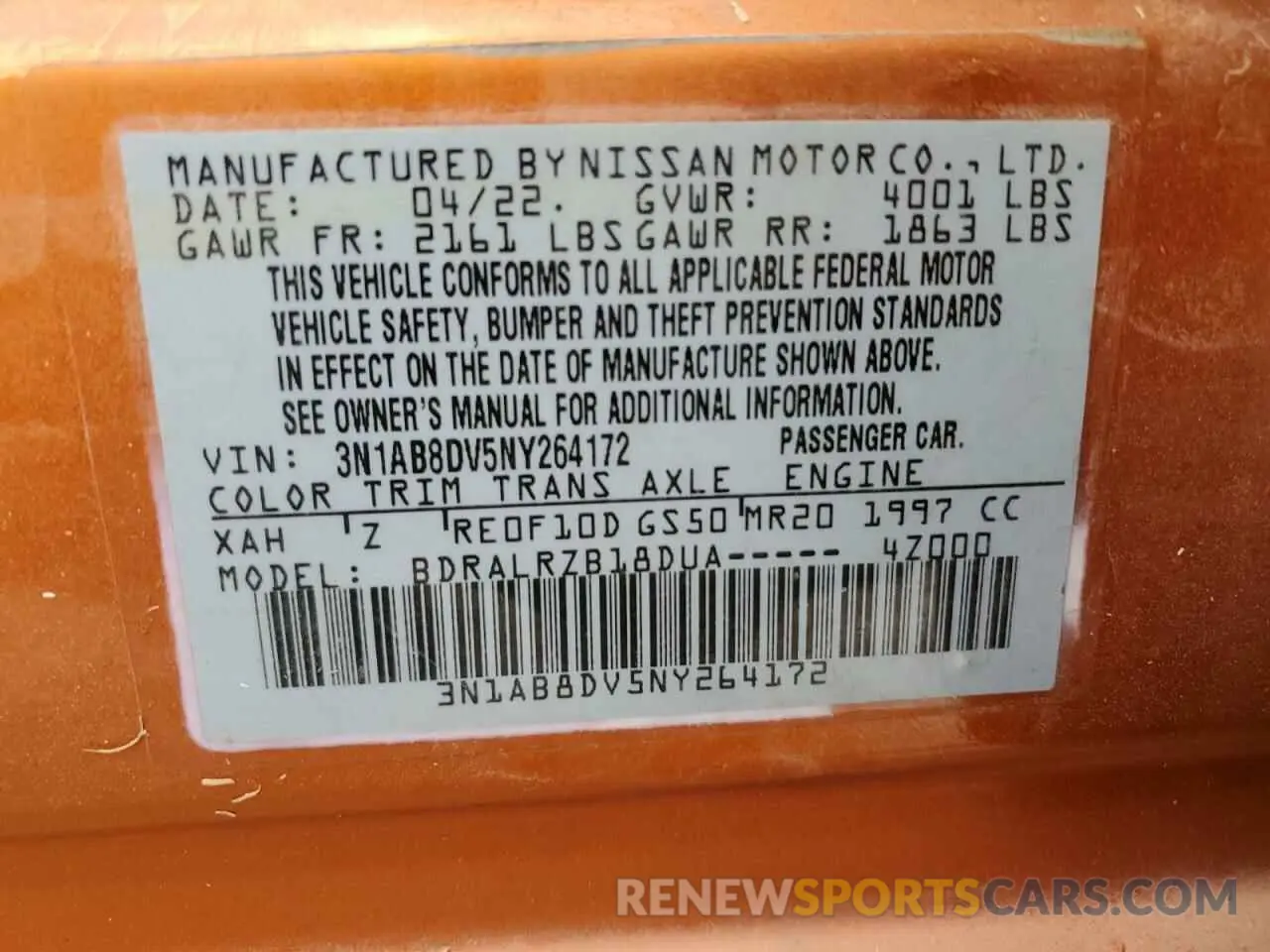 12 Photograph of a damaged car 3N1AB8DV5NY264172 NISSAN SENTRA 2022