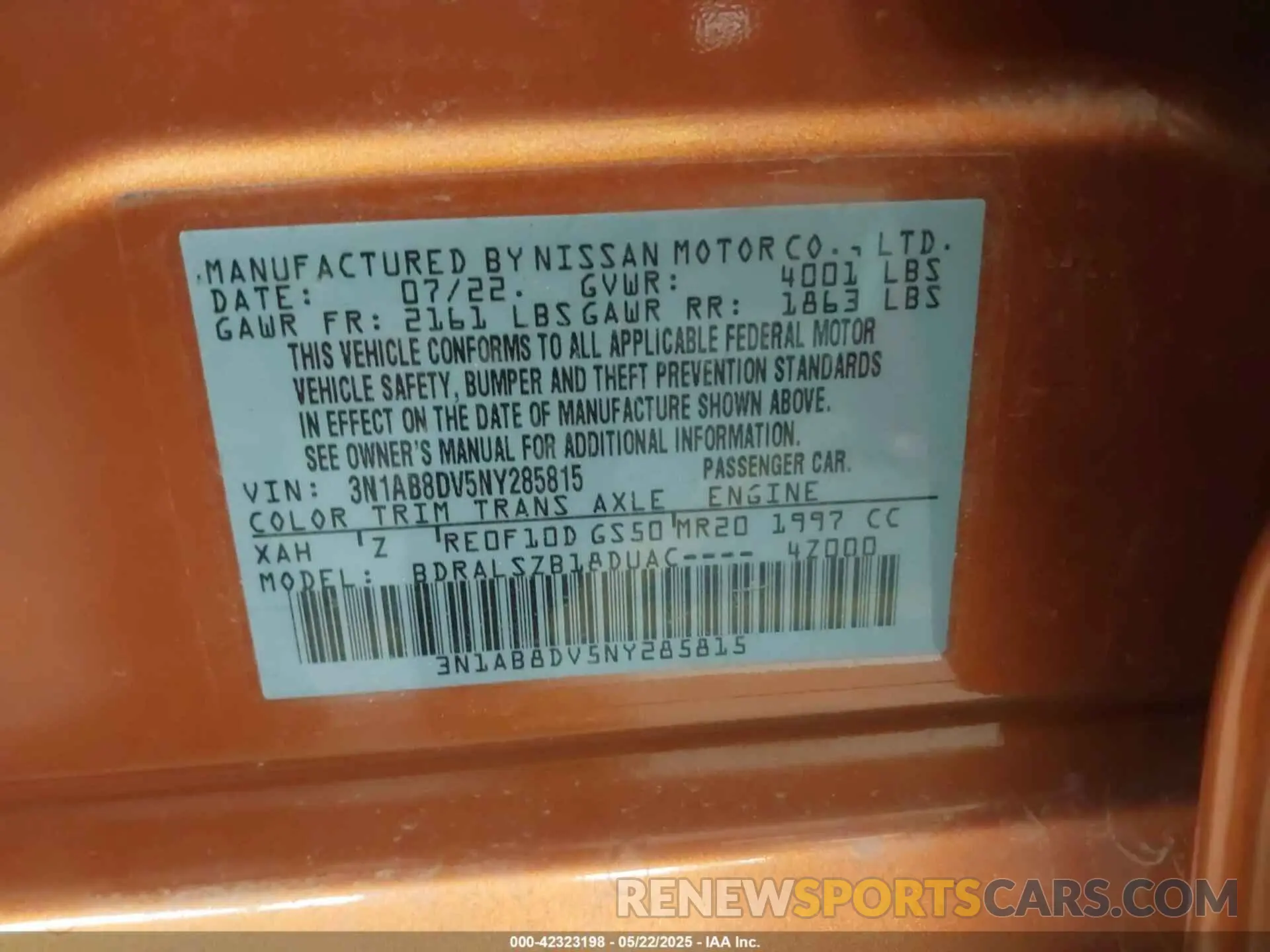 9 Photograph of a damaged car 3N1AB8DV5NY285815 NISSAN SENTRA 2022