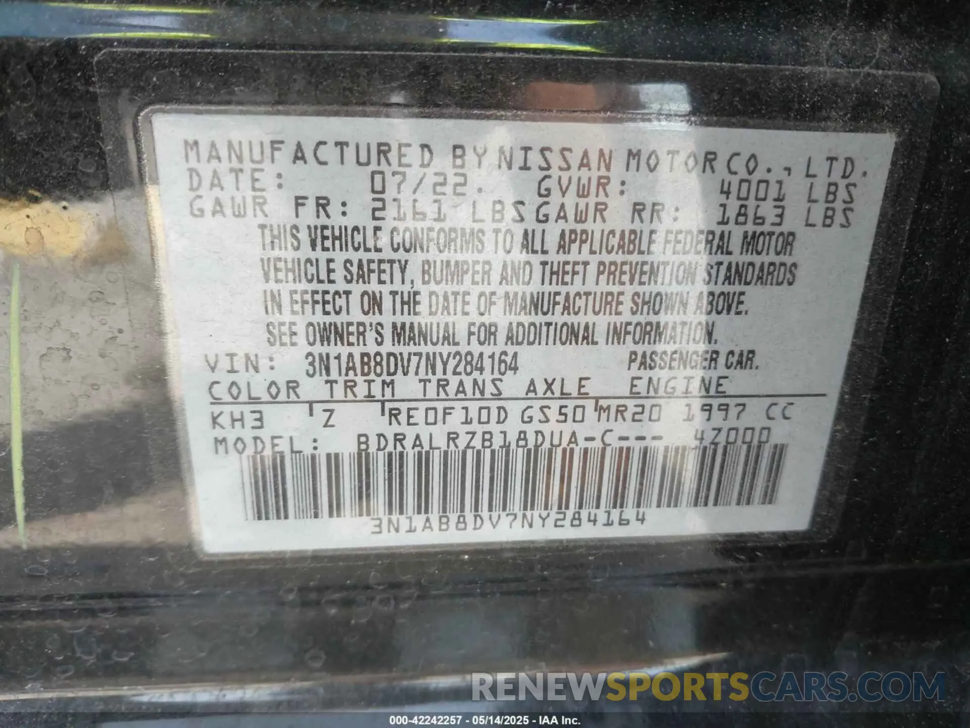 9 Photograph of a damaged car 3N1AB8DV7NY284164 NISSAN SENTRA 2022
