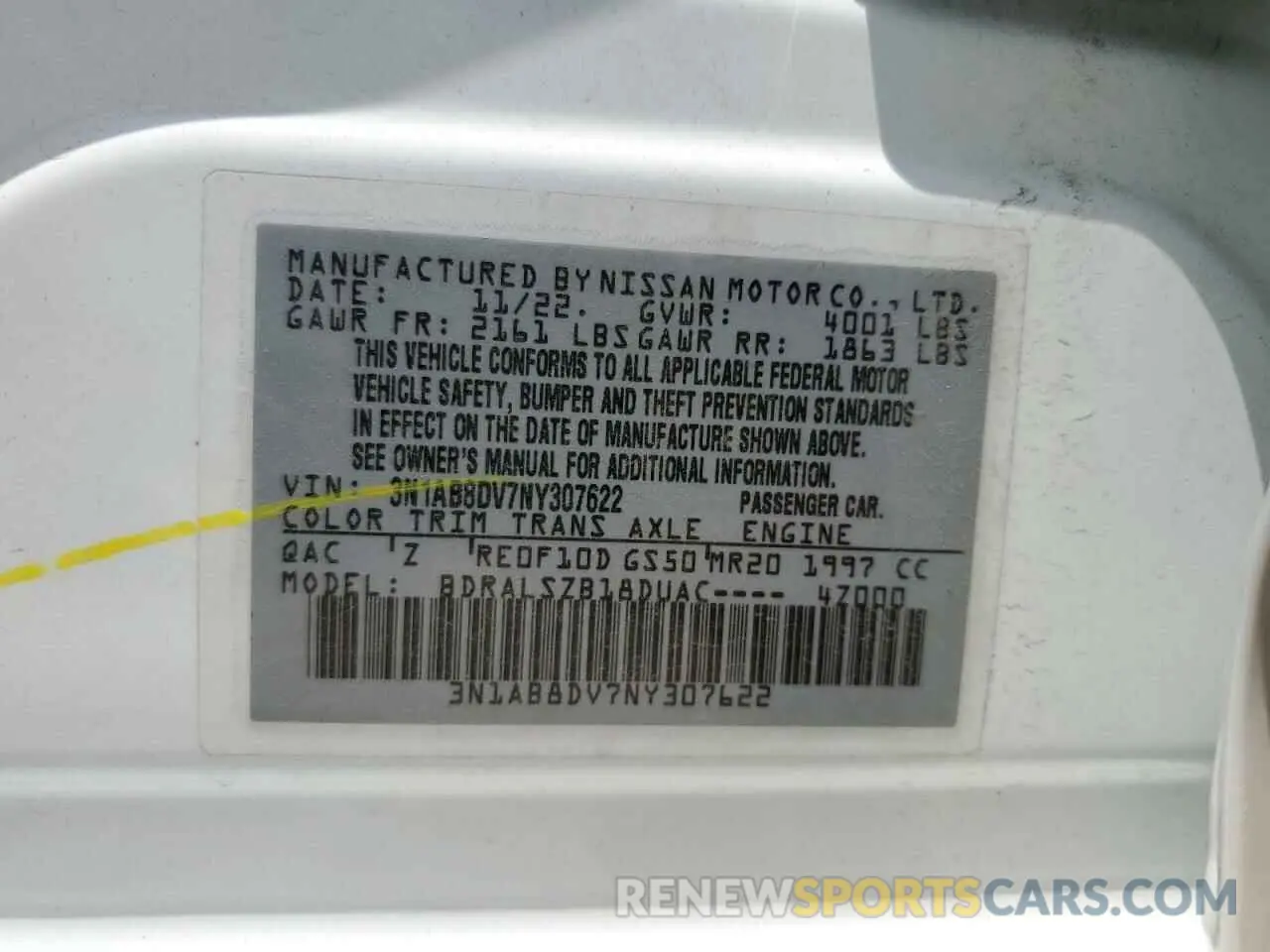 12 Photograph of a damaged car 3N1AB8DV7NY307622 NISSAN SENTRA 2022