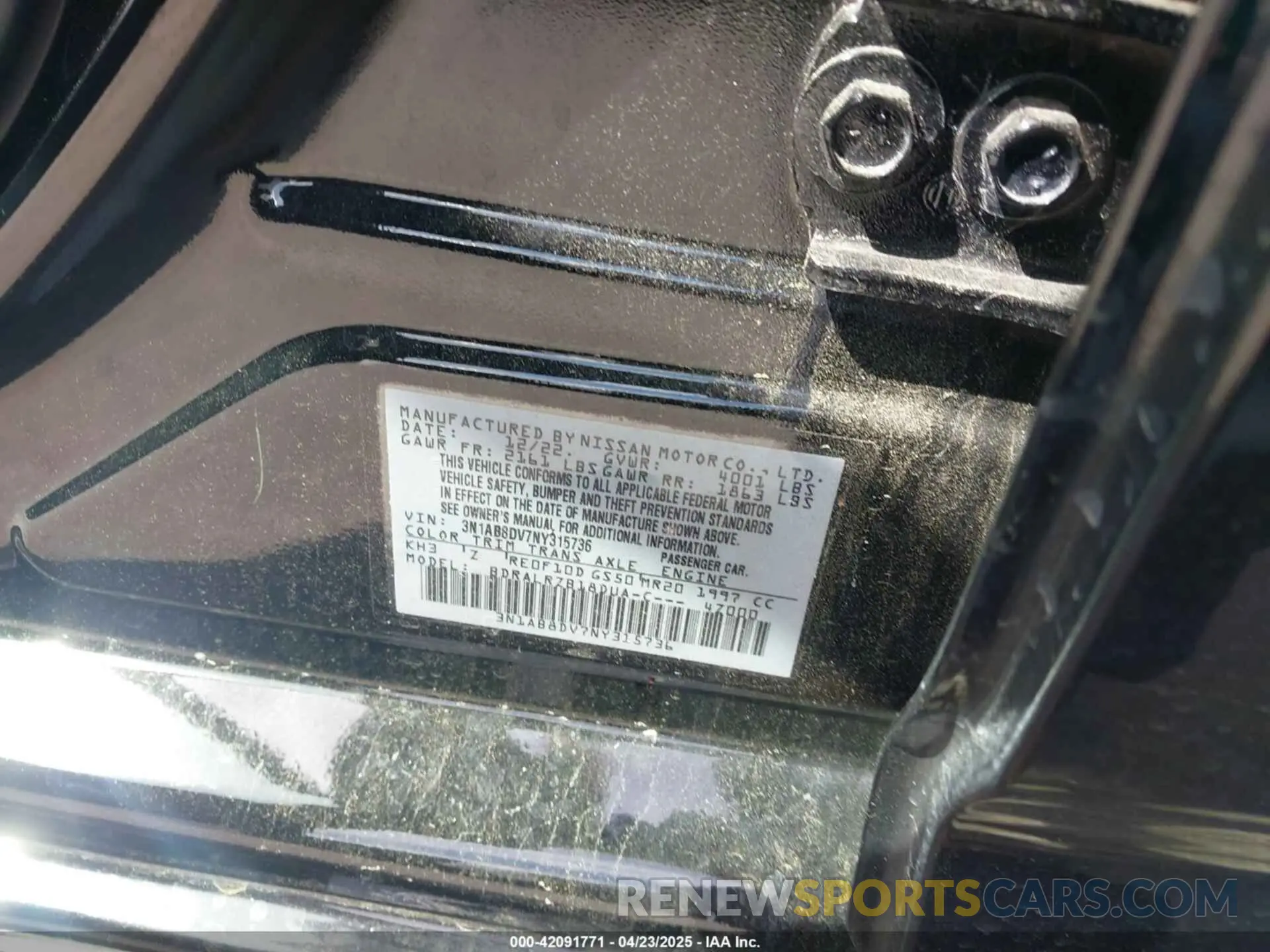 9 Photograph of a damaged car 3N1AB8DV7NY315736 NISSAN SENTRA 2022